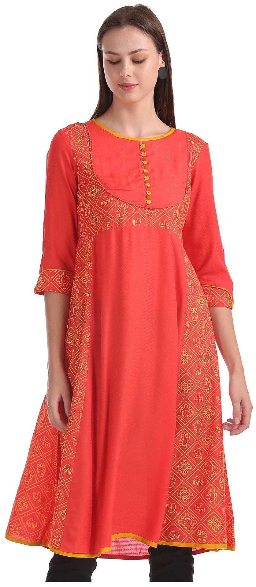

Anahi Women Orange Printed Straight Kurta