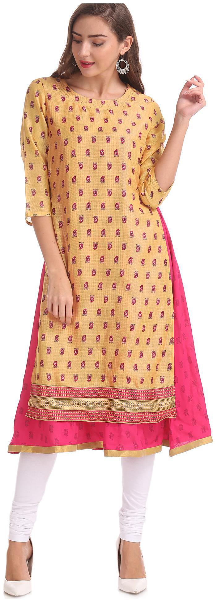 

Anahi Women Yellow Printed Layered Kurta
