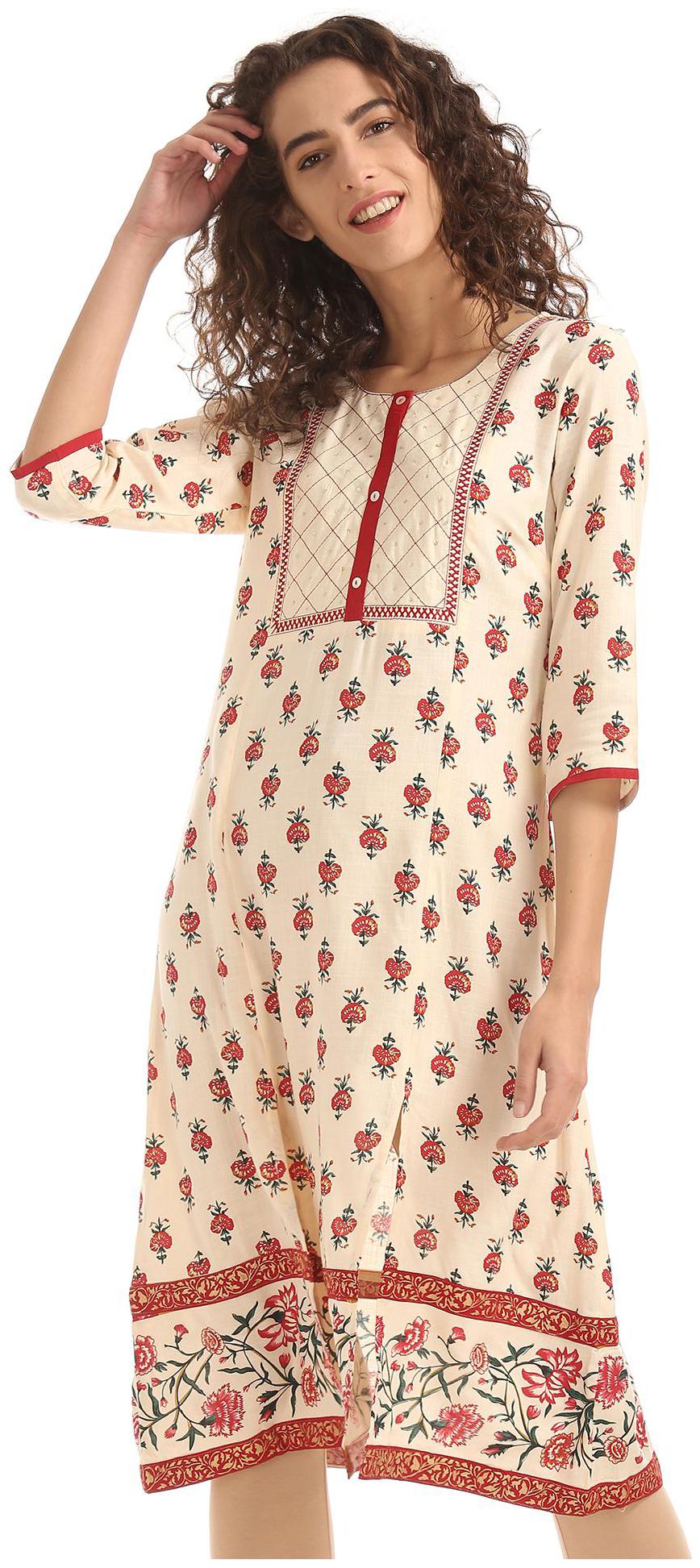 

Anahi Women Beige Printed Straight Kurta