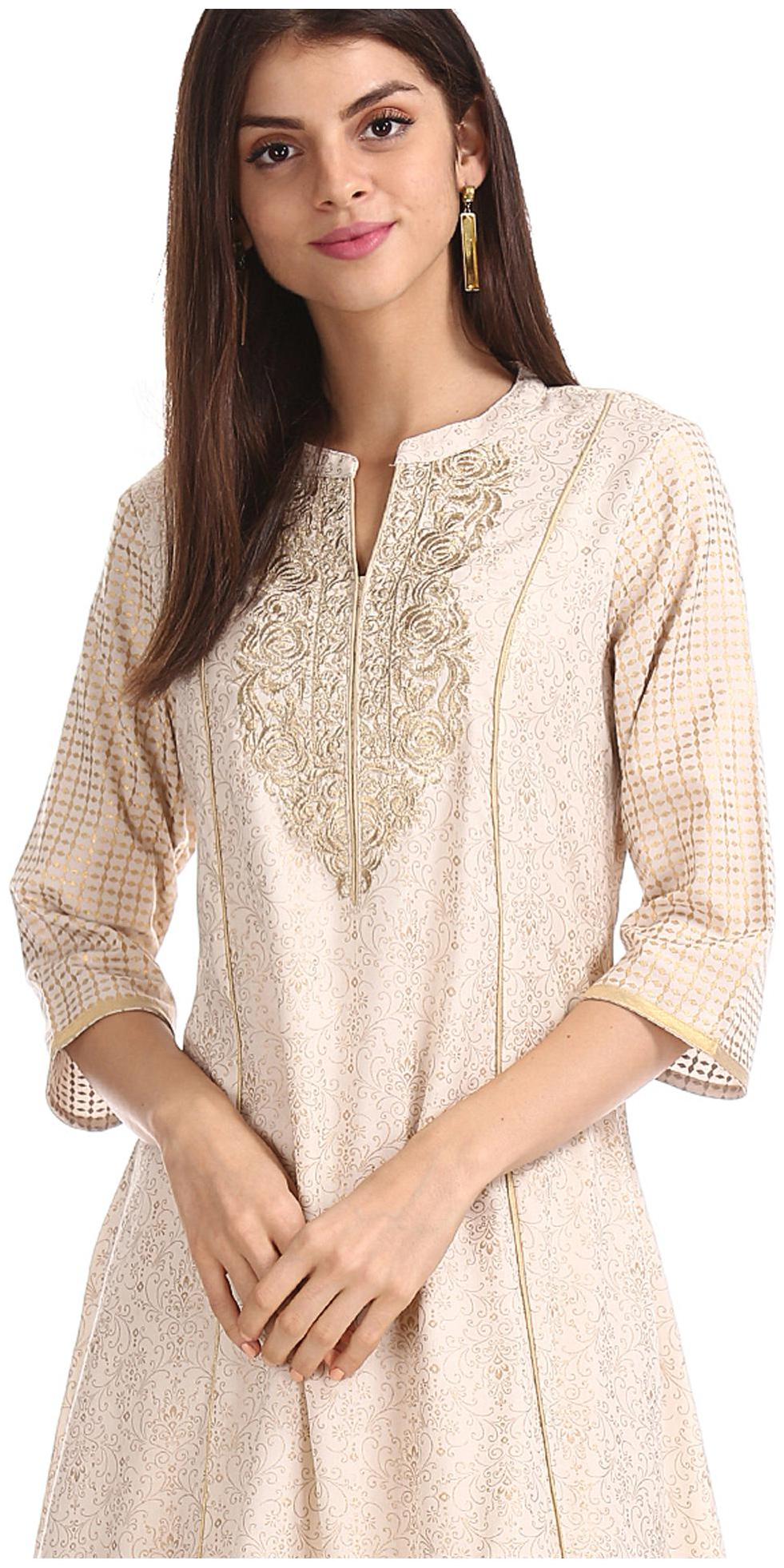 

Anahi Women White Printed Straight Kurta