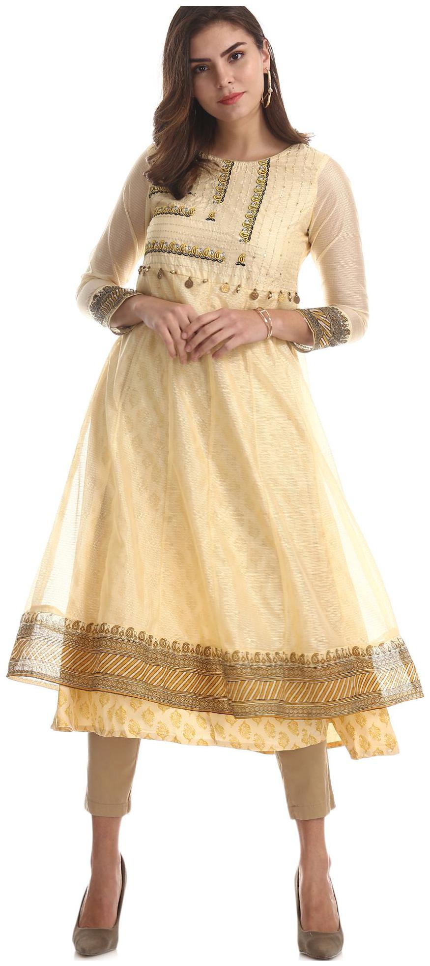 

Anahi Women Beige Embroidered Layered Kurta