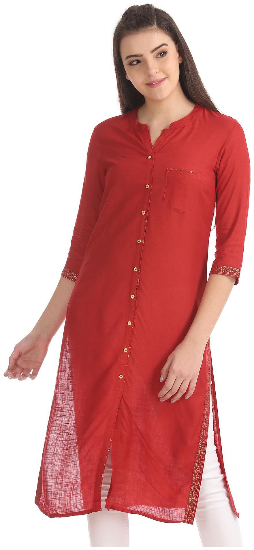 

Anahi Women Red Solid Straight Kurta