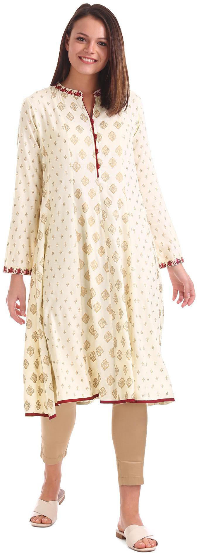 

Anahi Women White Printed Straight Kurta