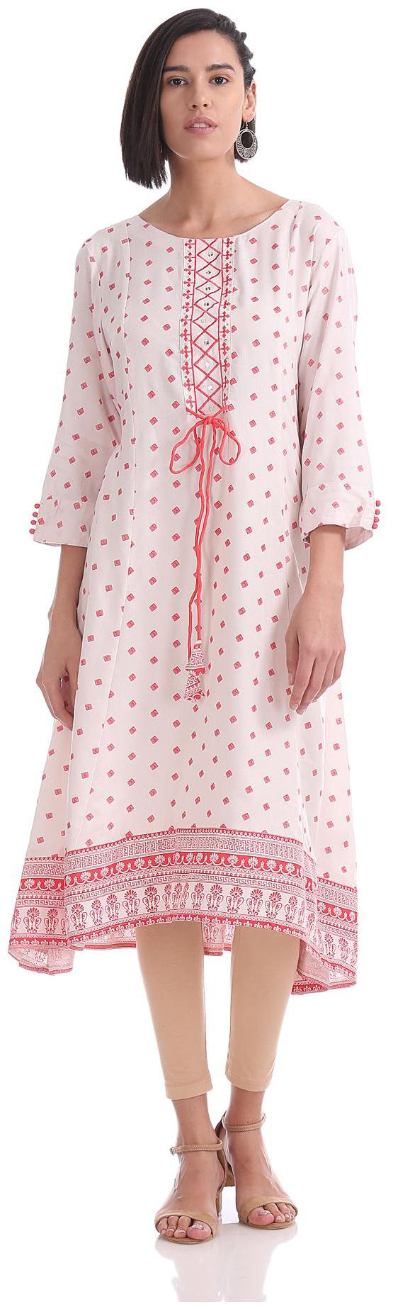 

Anahi Women White Printed Straight Kurta