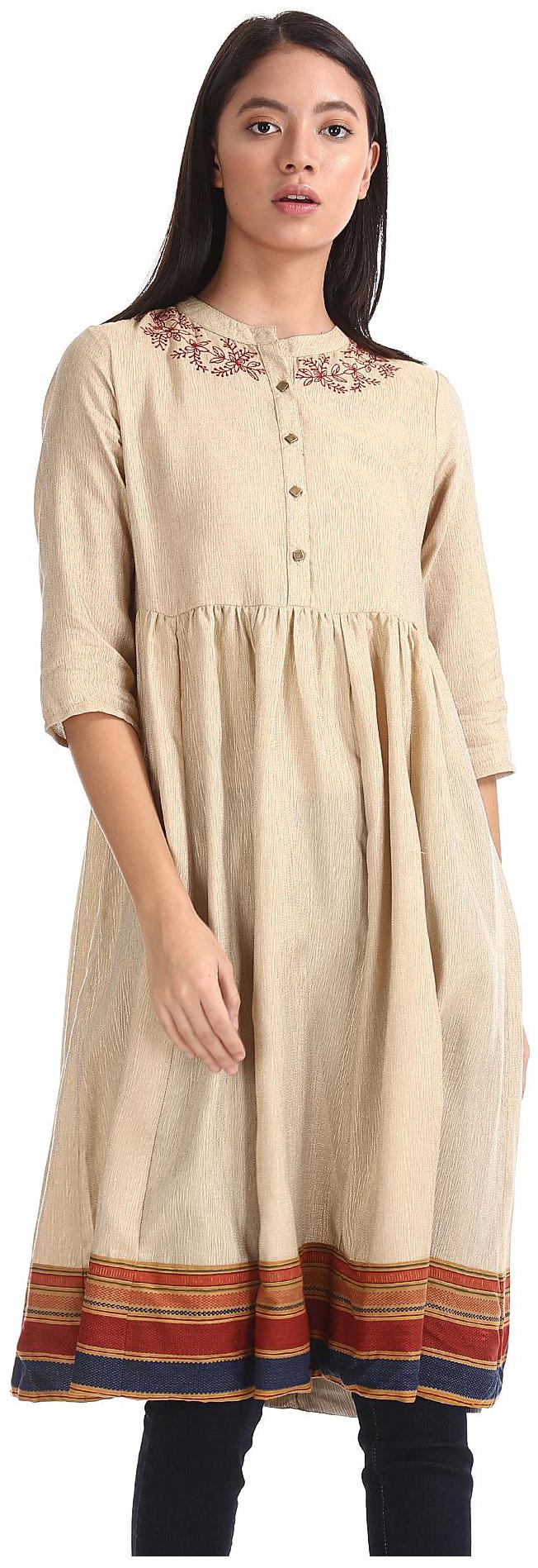 

Anahi Women Beige Embroidered Straight Kurta