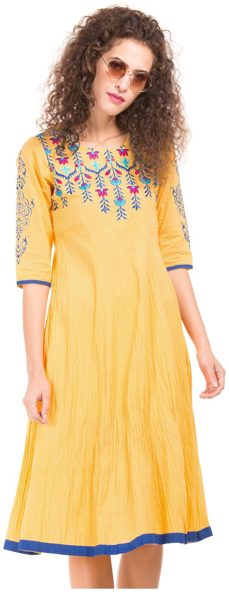 

Anahi Women Yellow Embroidered Anarkali Kurta