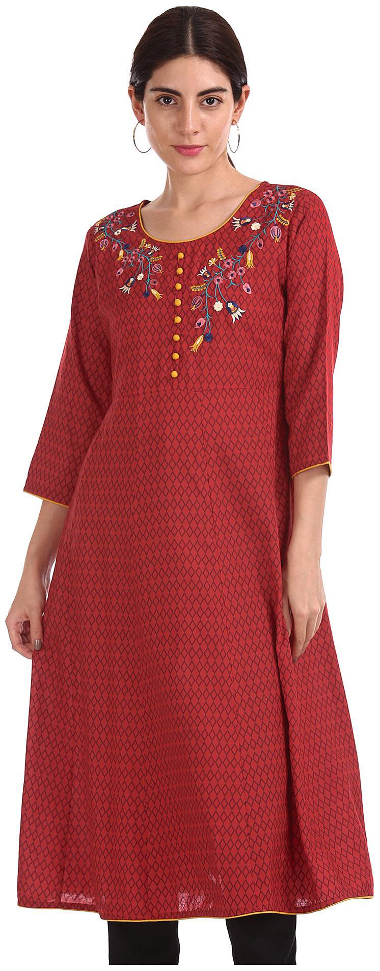 

Anahi Women Red Printed Straight Kurta
