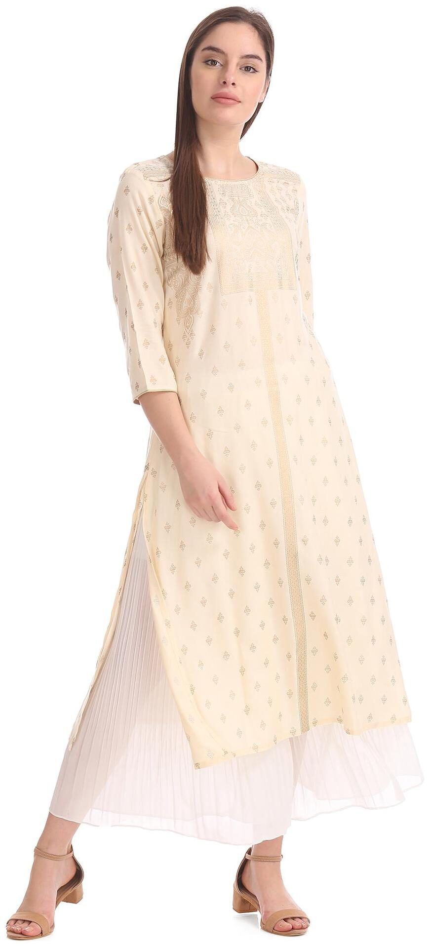 

Anahi Women White Printed Straight Kurta