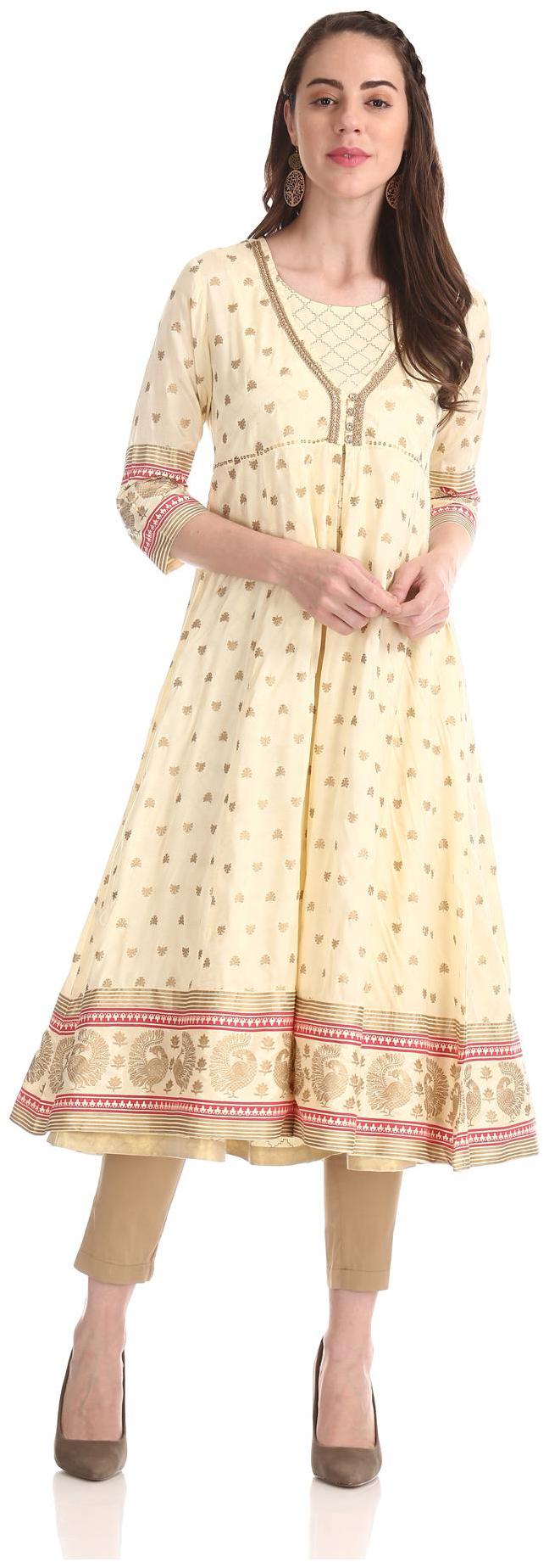 

Anahi Women White Printed Straight Kurta