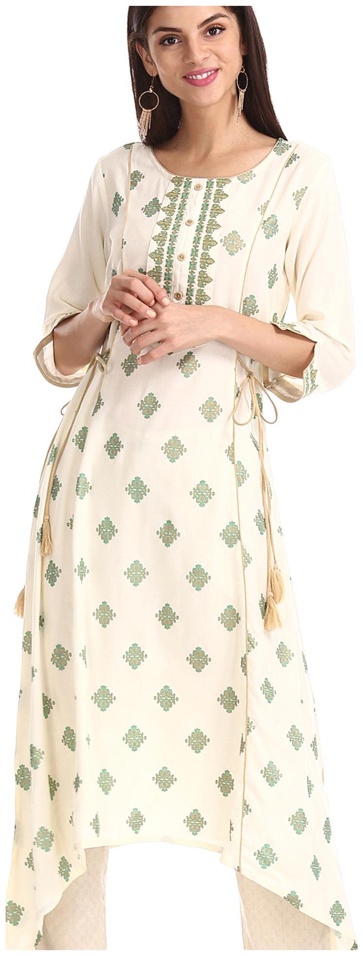 

Anahi Women White Printed Straight Kurta