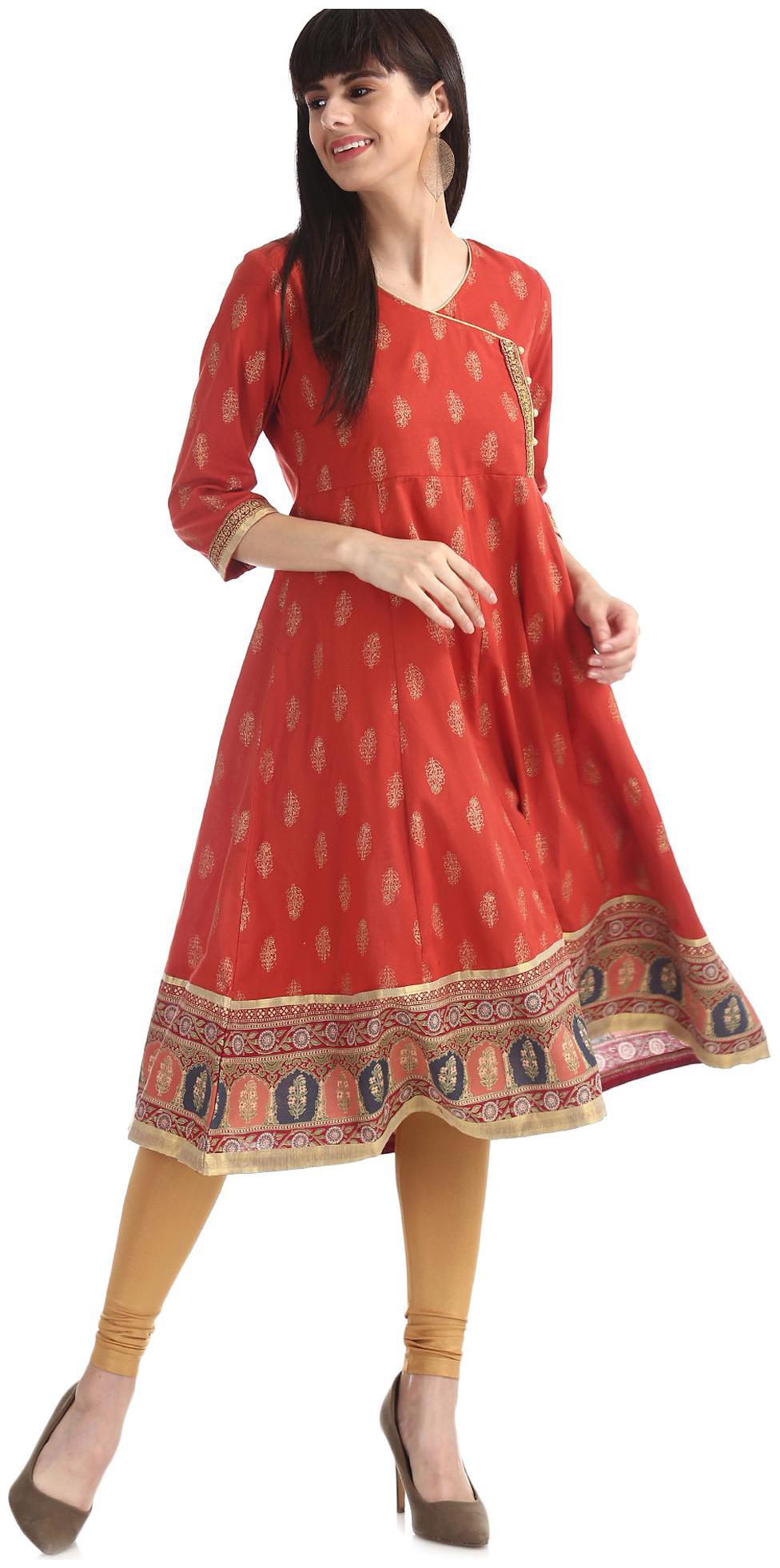 

Anahi Women Orange Printed Angrakha Kurta