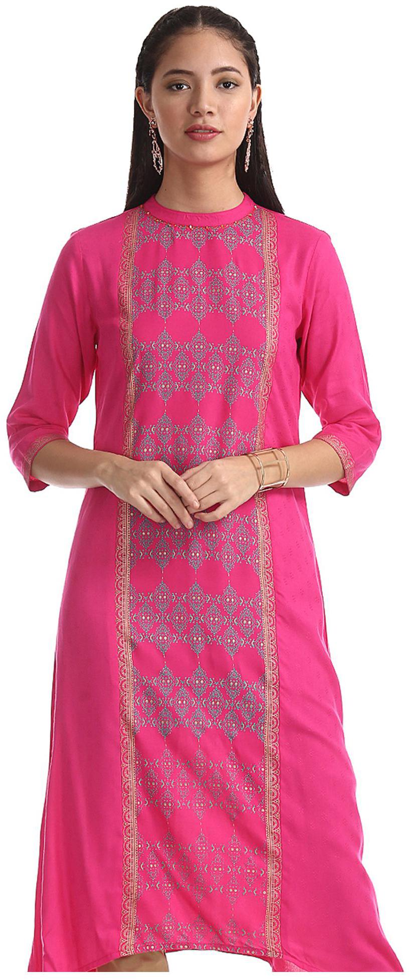 

Anahi Women Pink Printed Straight Kurta