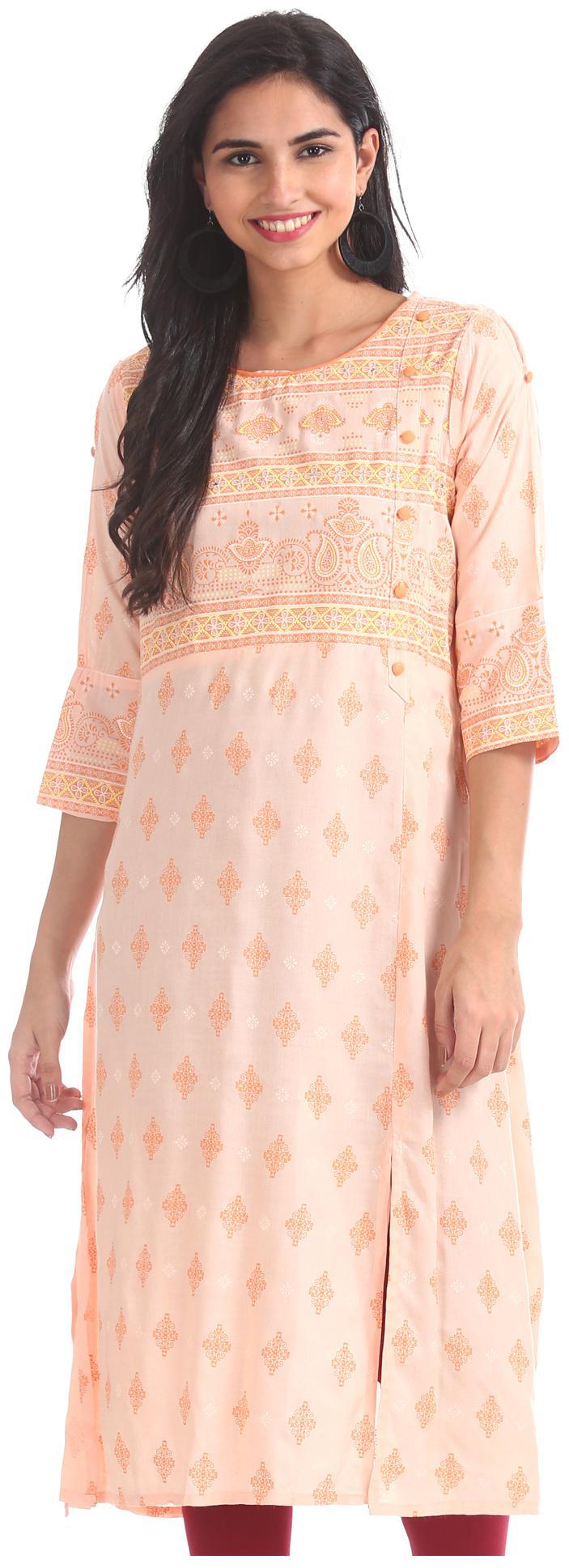 

Anahi Women Peach Printed Straight Kurta
