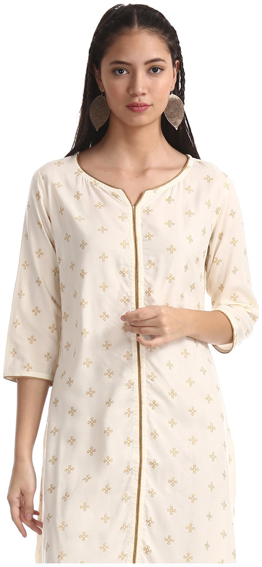 

Anahi Women White Printed Straight Kurta