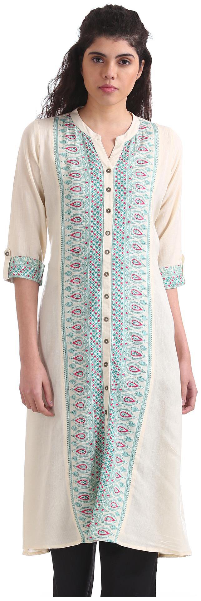 

Anahi Women White Printed Straight Kurta