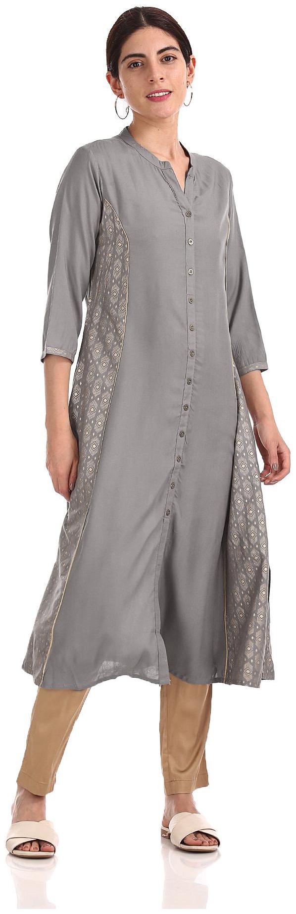 

Anahi Women Grey Printed Straight Kurta