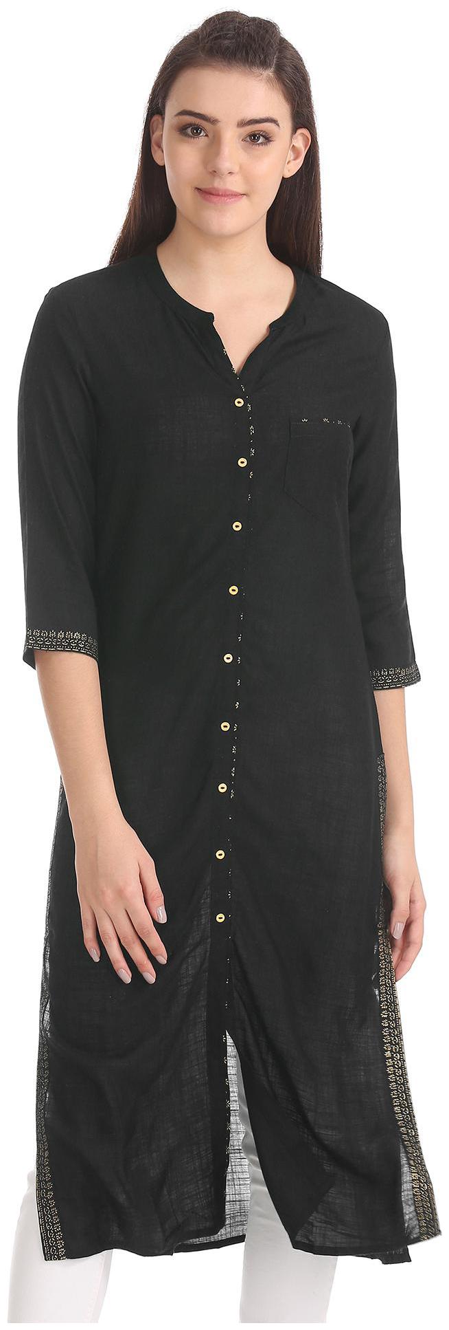 

Anahi Women Black Solid Straight Kurta