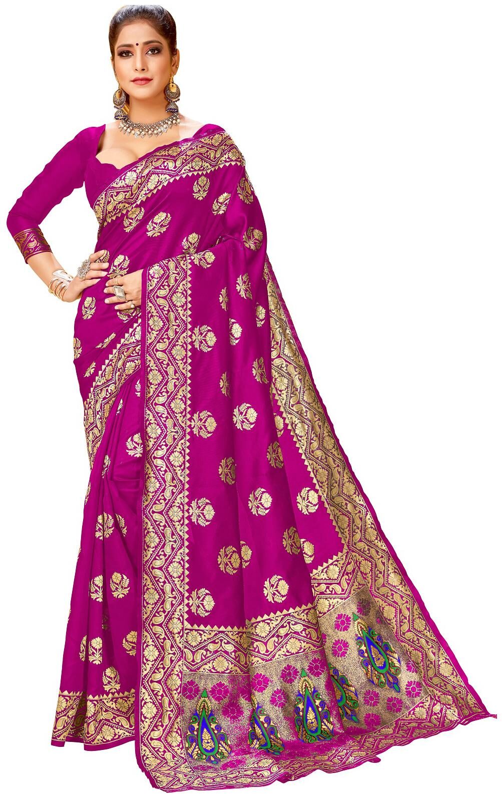

Anaita Pink Color Woven Work Silk Floral Banarasi Saree With Blouse Piece
