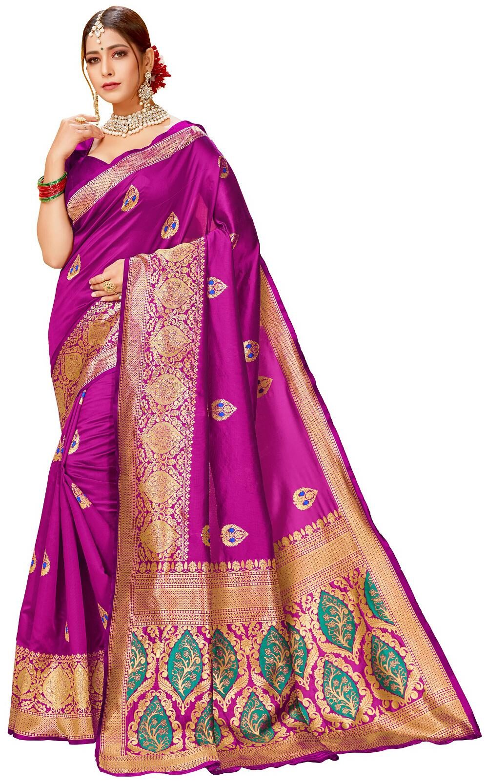 

Anaita Pink Color Woven Work Cotton Silk Floral Banarasi Saree With Blouse Piece