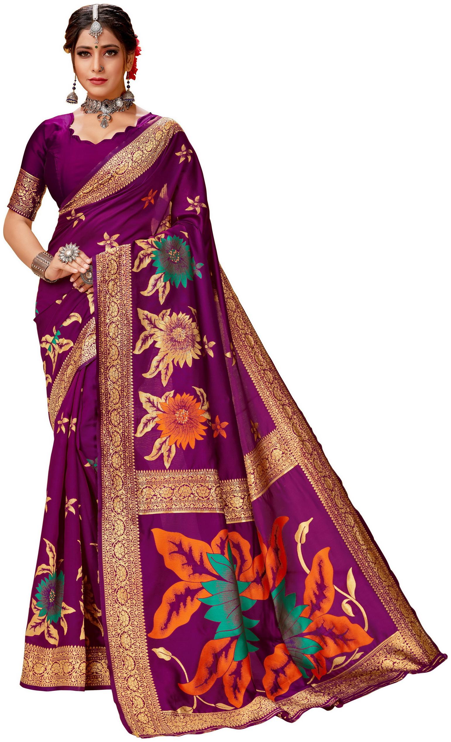 

Anaita Women Silk Woven Saree With Blouse Piece (Purple)