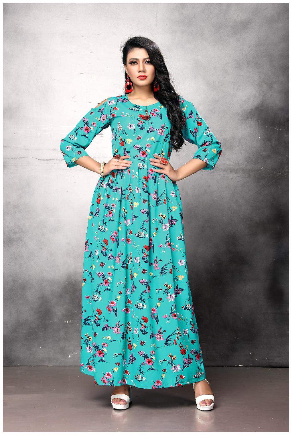 

Anaita Women Turquoise Printed Anarkali Kurti