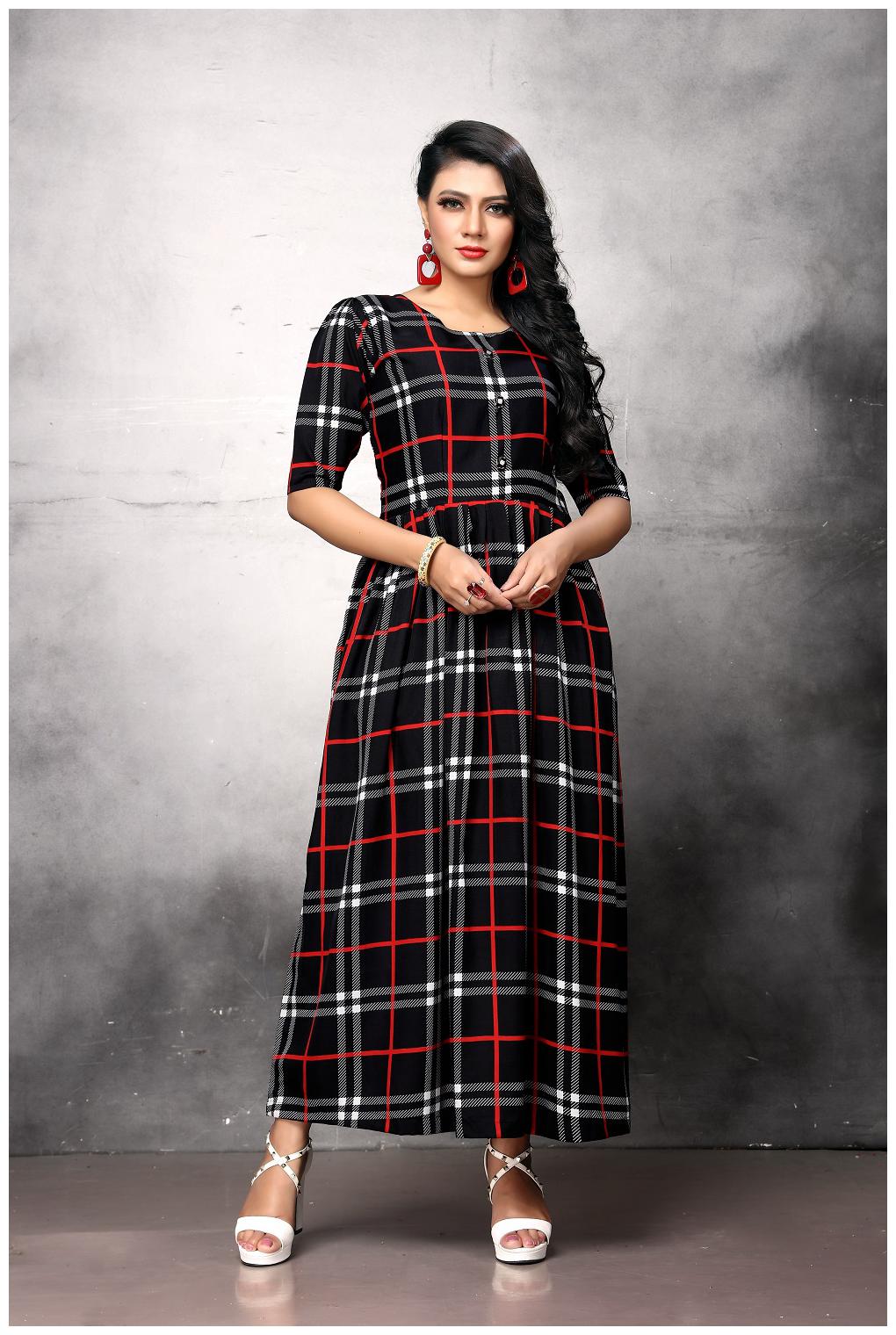 

Anaita Women Black Checkered Anarkali Kurti