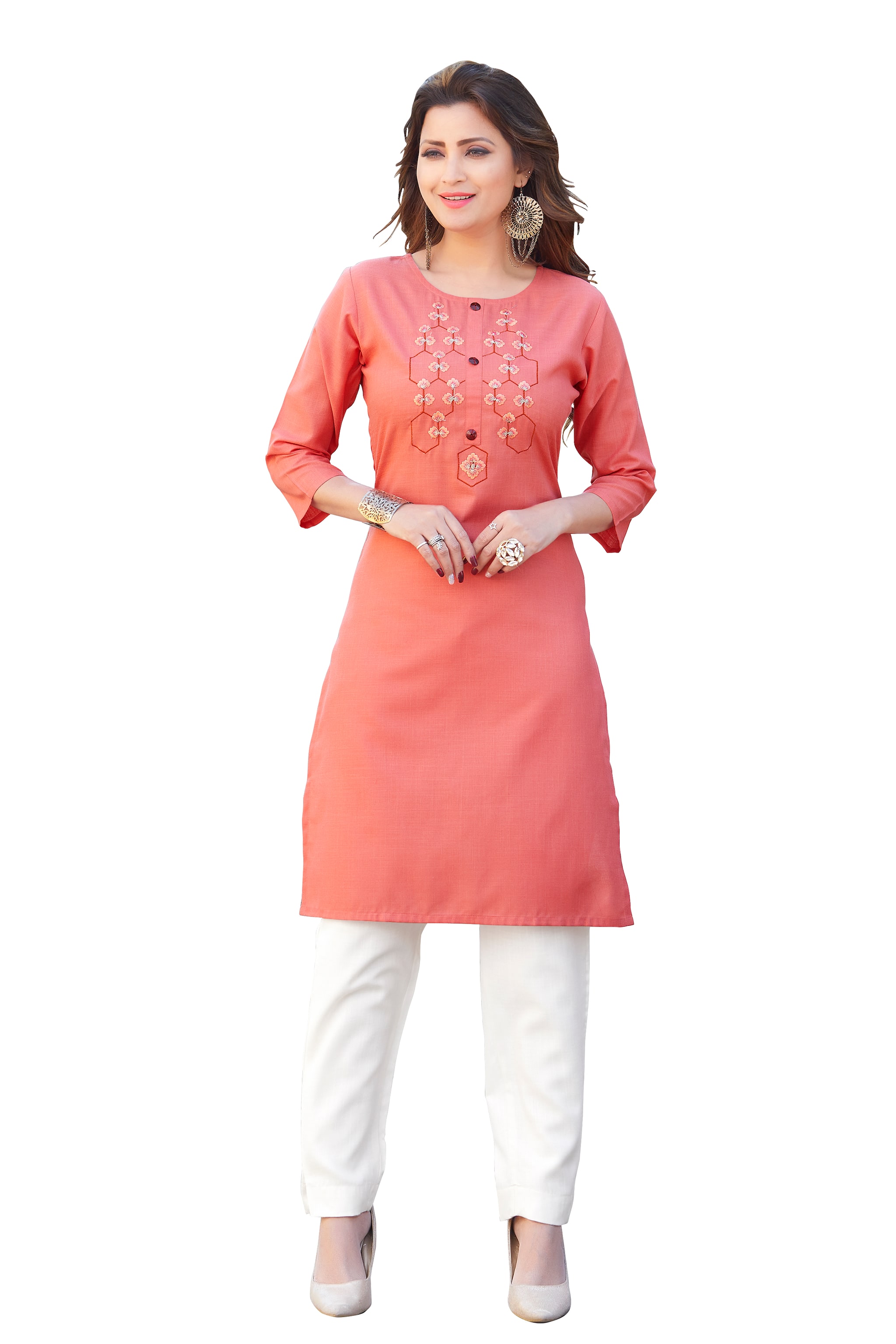 

Anaita Women Peach Embroidered Straight Kurti