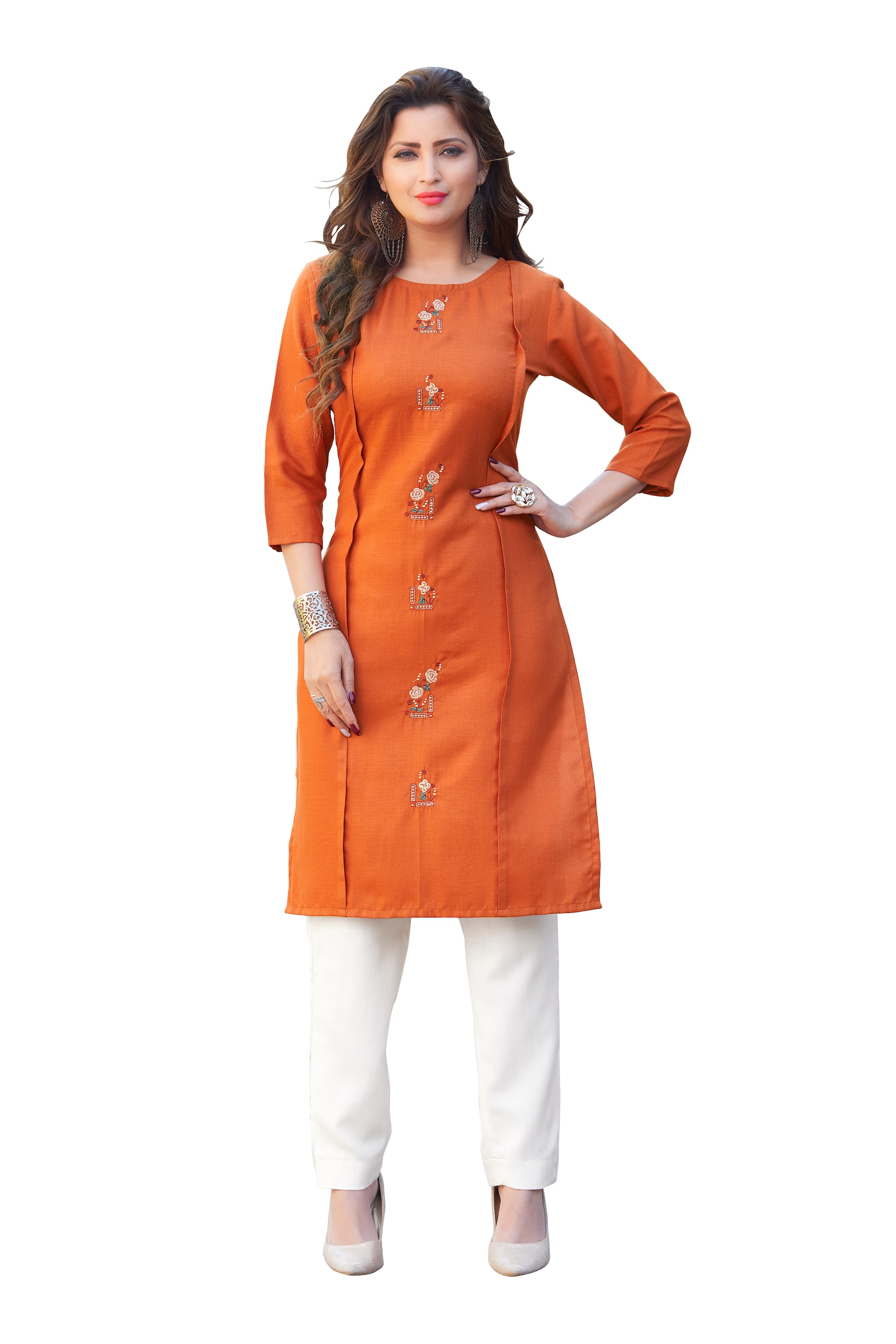 

Anaita Women Orange Embroidered Straight Kurti