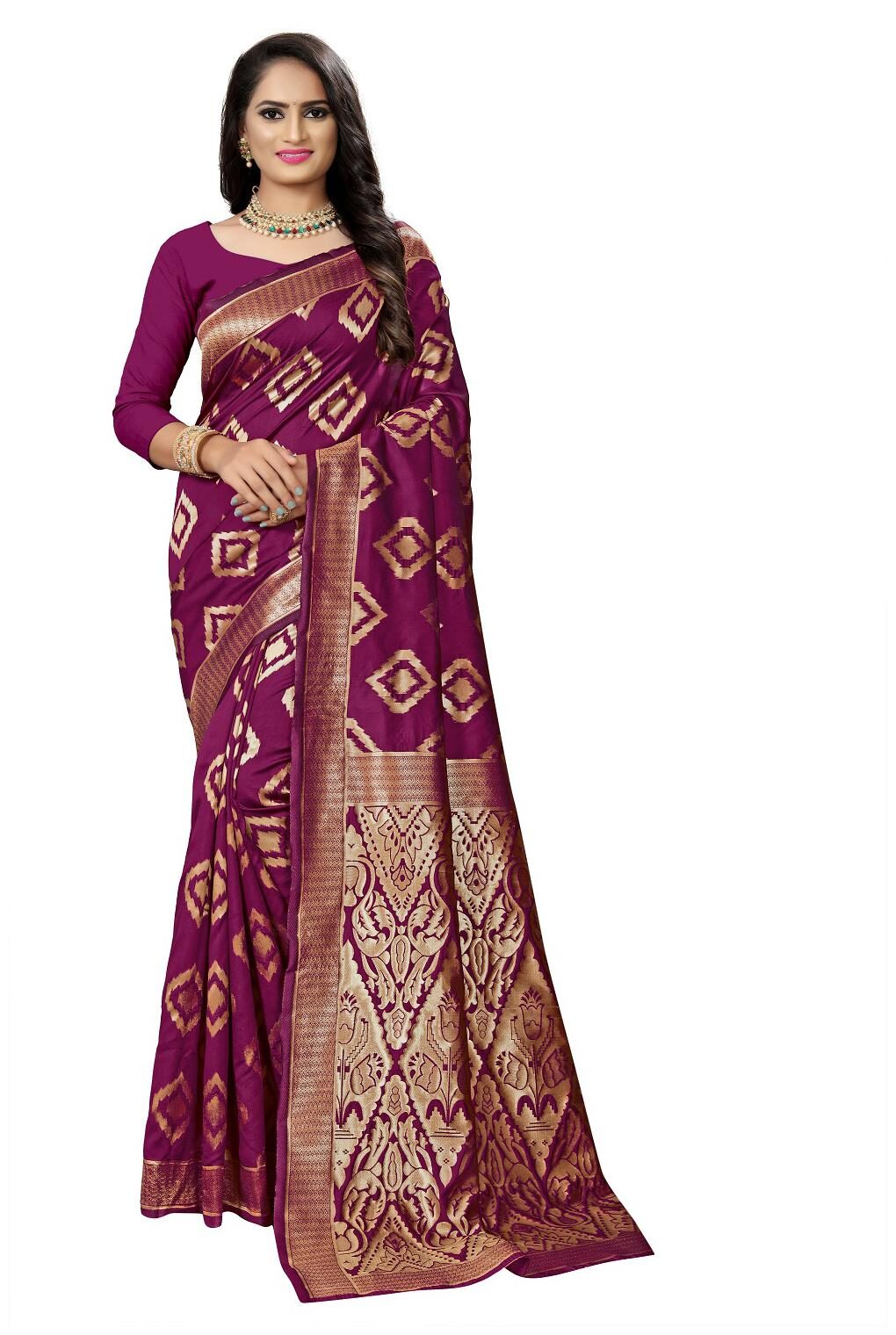 

Anaita Women Woven Poly silk Wedding Festive Saree With Jacquard Work Blouse Piece (Purple)