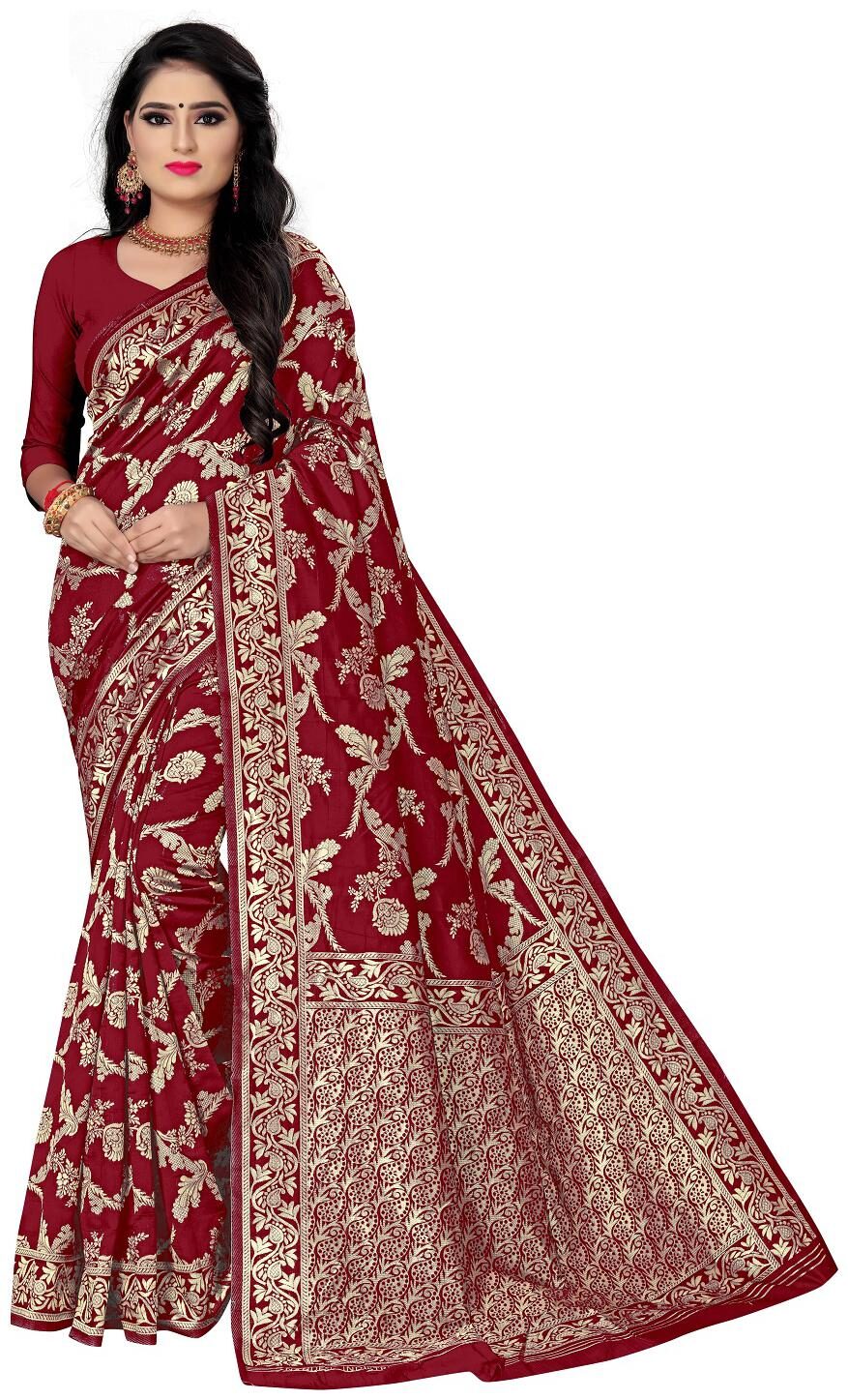 

Anaita Women Silk Woven Maroon Designer Saree With Blouse