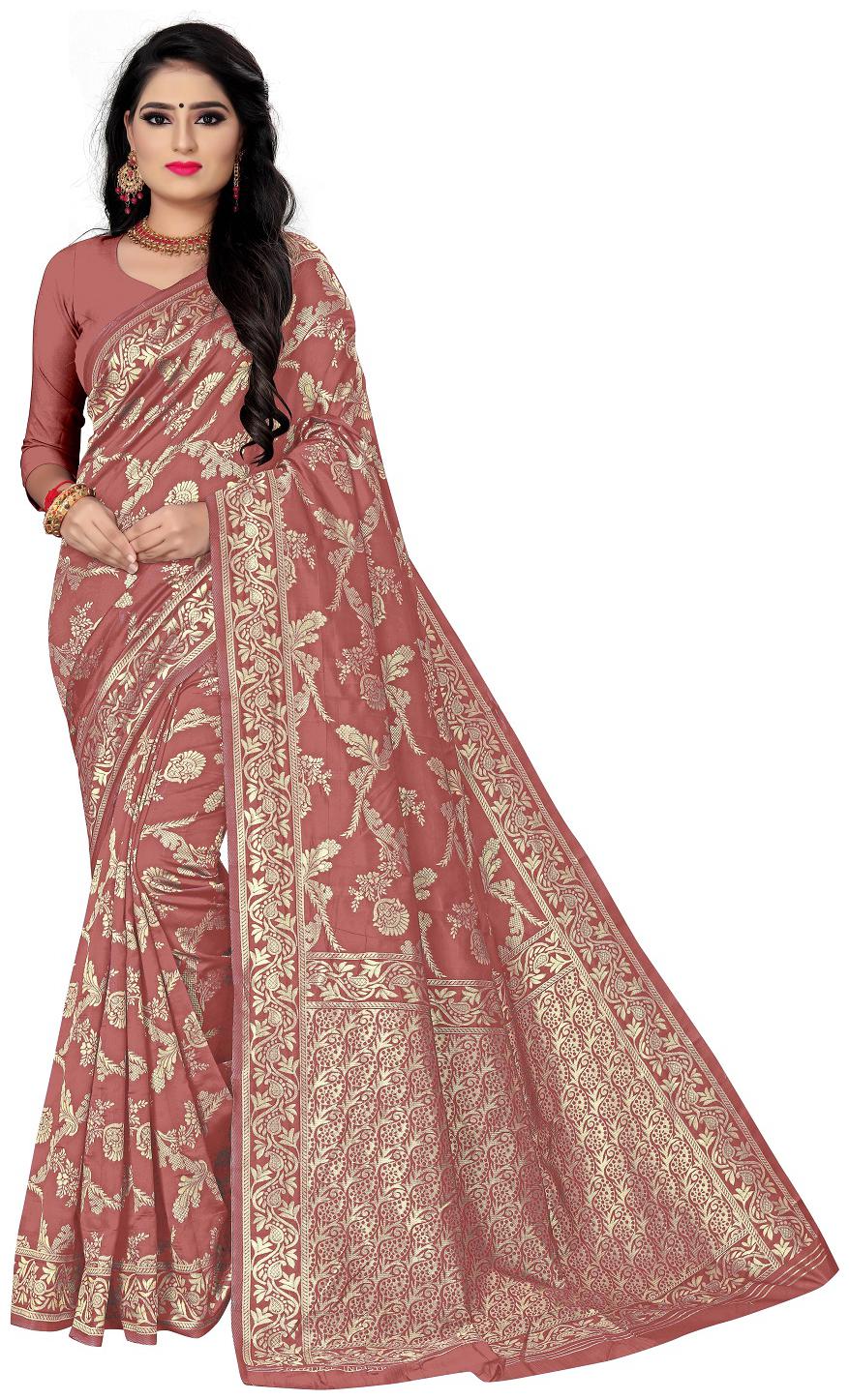 

Anaita Women Silk Woven Peach Designer Saree With Blouse