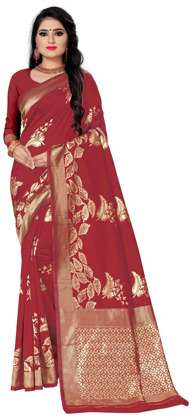 

Anaita Women Silk Woven Red Designer Saree With Blouse