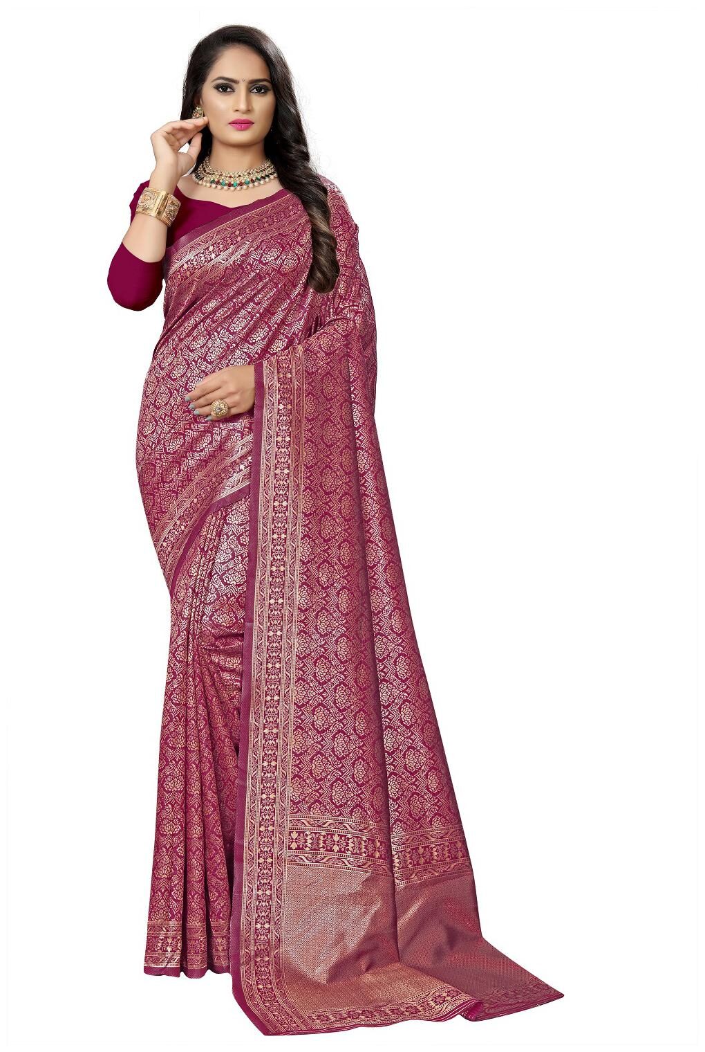 

Anaita Women Woven Poly silk Wedding Festive Saree With Jacquard Work Blouse Piece (Purple)