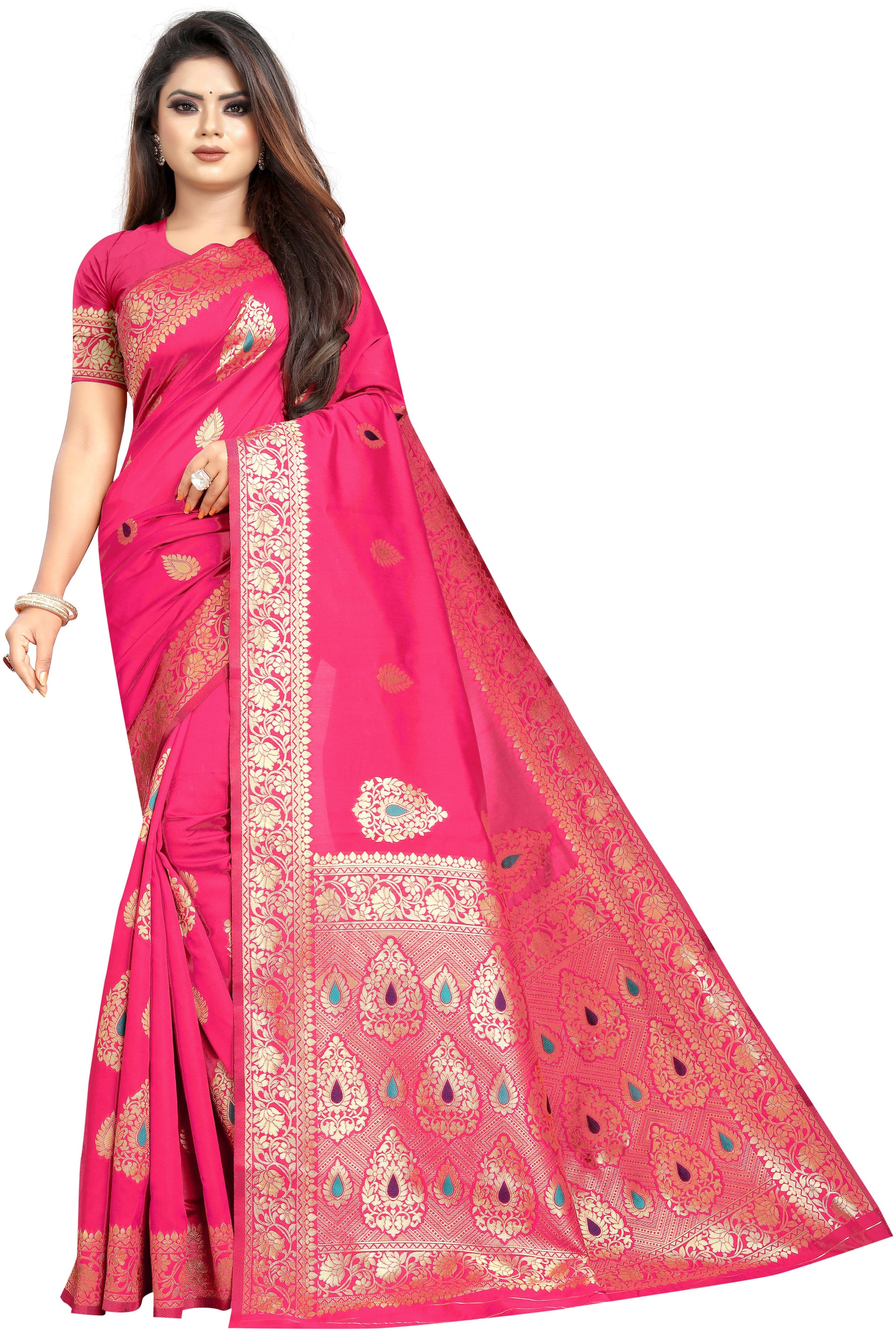 

Anaita Women Woven Party Wear Jacquard Banarasi Saree With Blouse Piece (Pink)