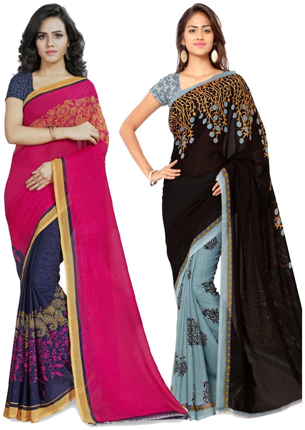 

Anand Sarees Faux Georgette Black Pink And Multi Color Printed Combo Saree With Blouse Piece ( 1108 2 1190 1 )