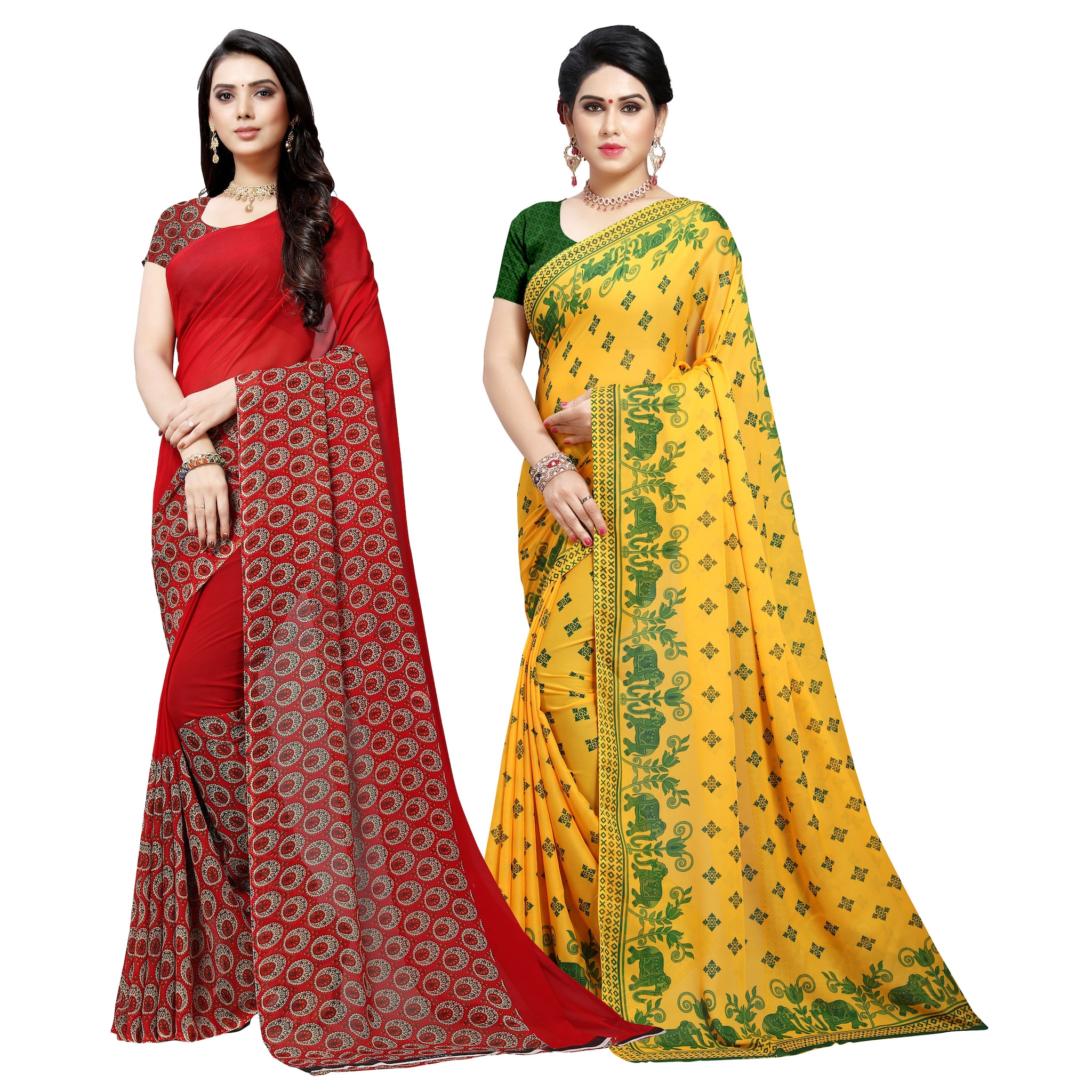 

Anand Sarees Women Georgette Printed Sarees (Multicolor) -Pack of 2