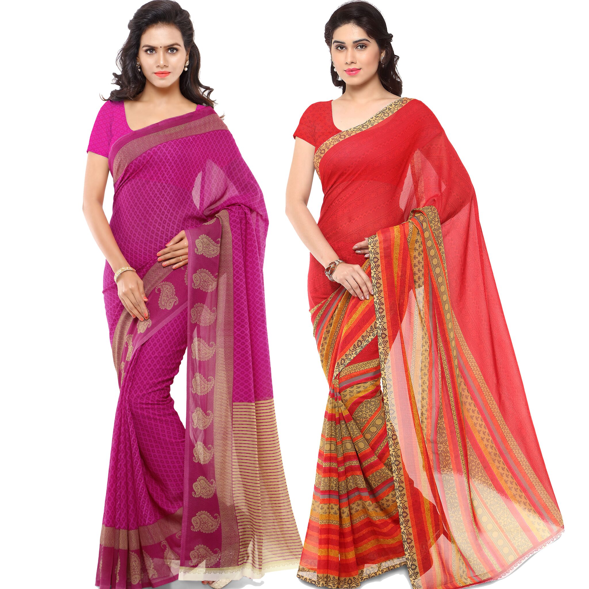 

Anand Sarees Women Georgette Printed Sarees (Multicolor) -Pack of 2