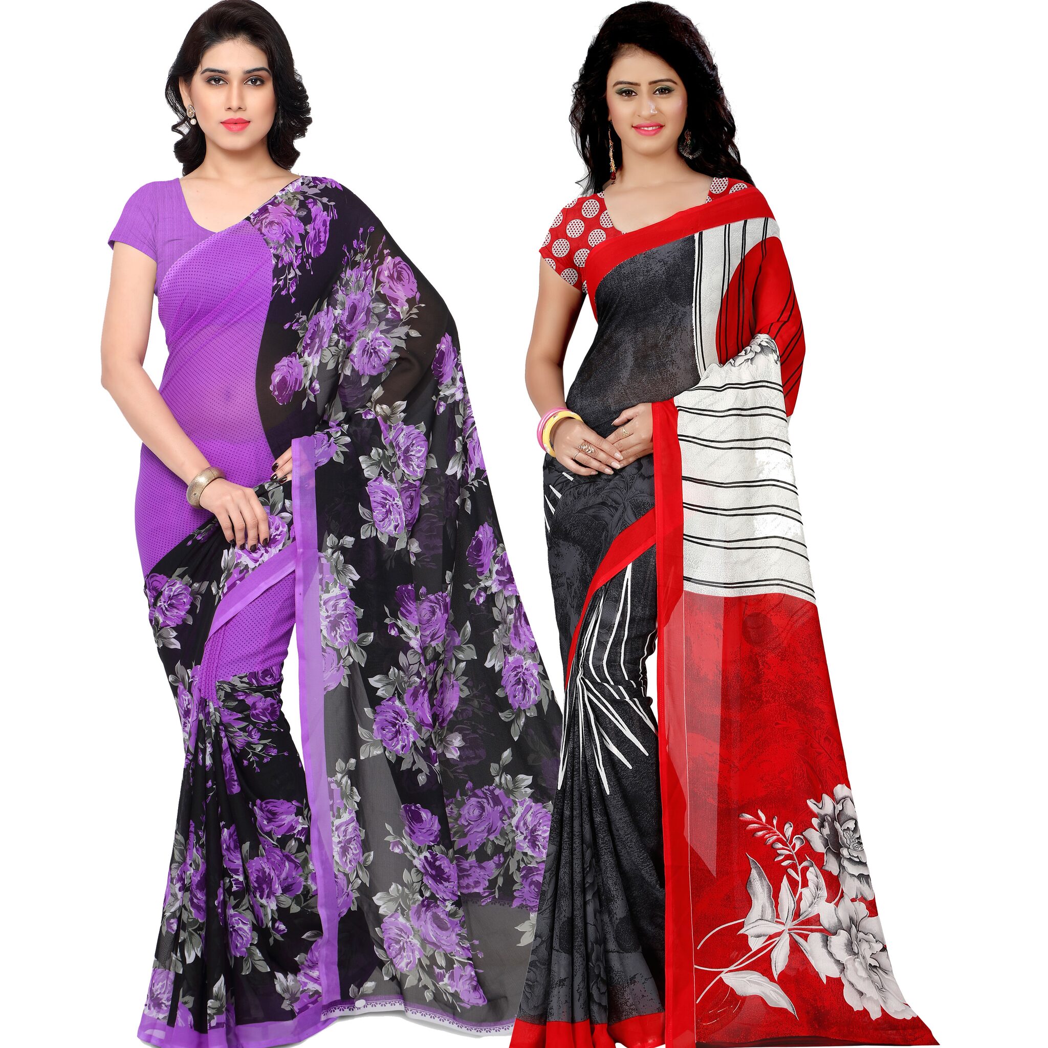 

Anand Sarees Women Georgette Floral Sarees (Multicolor) -Pack of 2