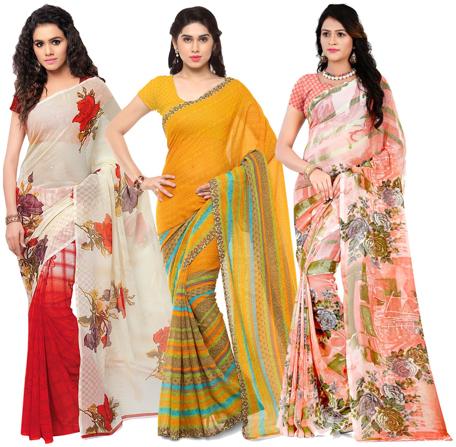 

Anand Sarees Georgette Printed Saree With Blouse For Women Color Multi