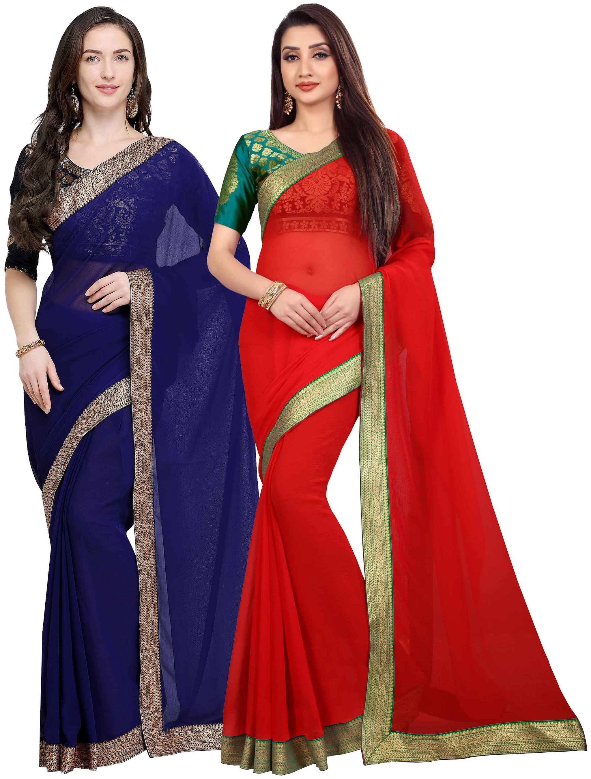 

Anand Sarees Women Chiffon sarees Blue Red