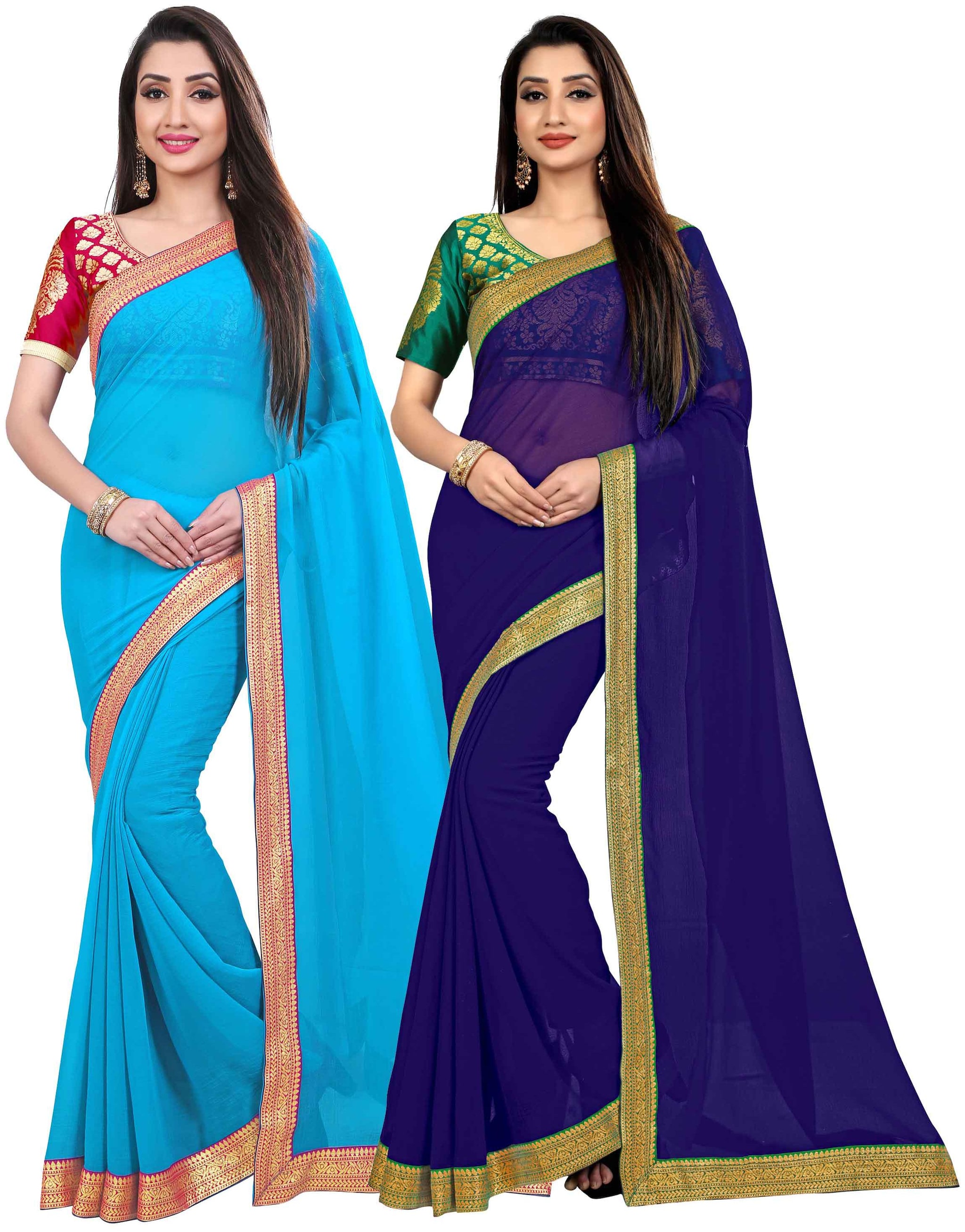 

Anand Sarees Women Chiffon sarees Blue