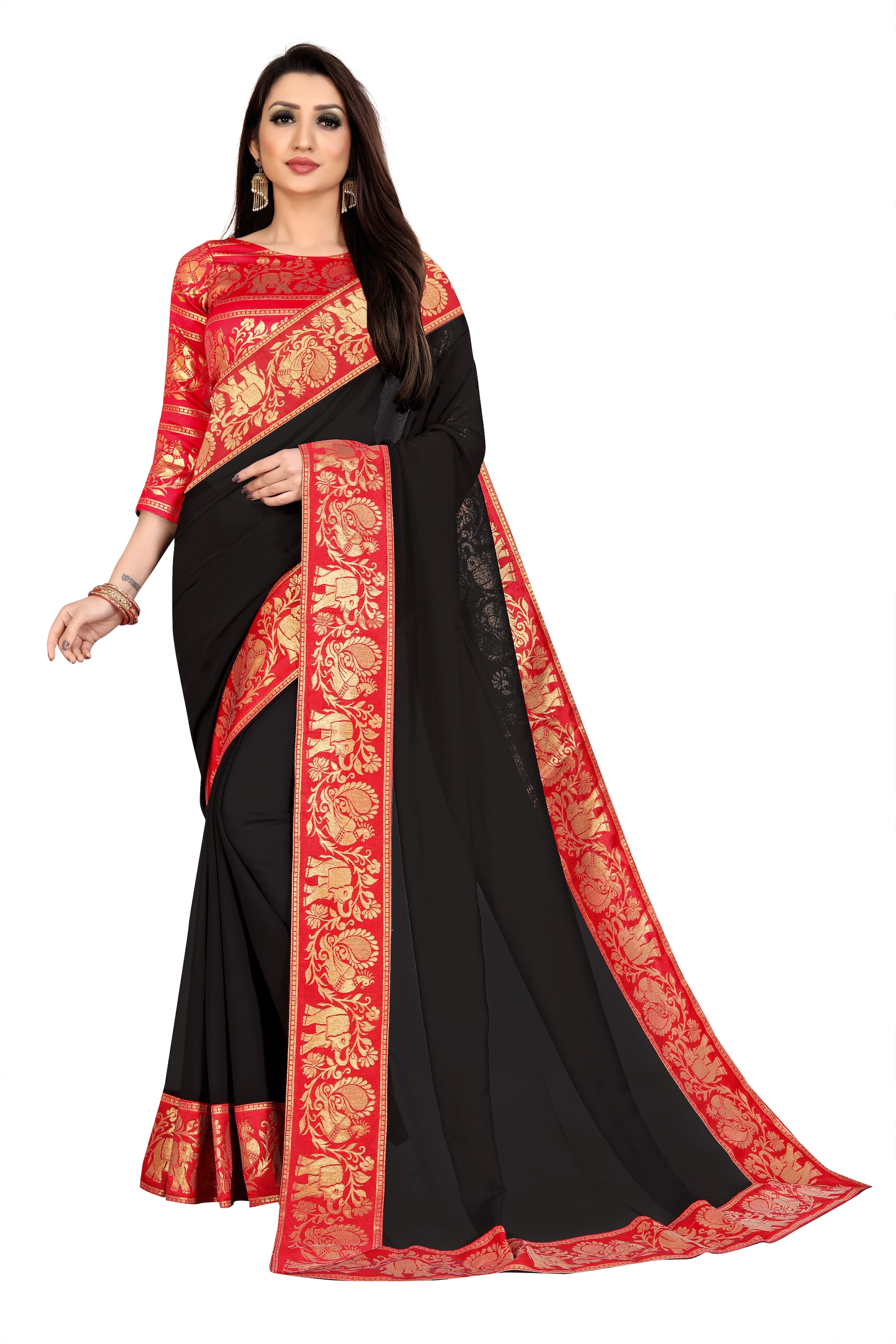 

Anand Sarees Chiffon Solid Black Regular Saree For Women