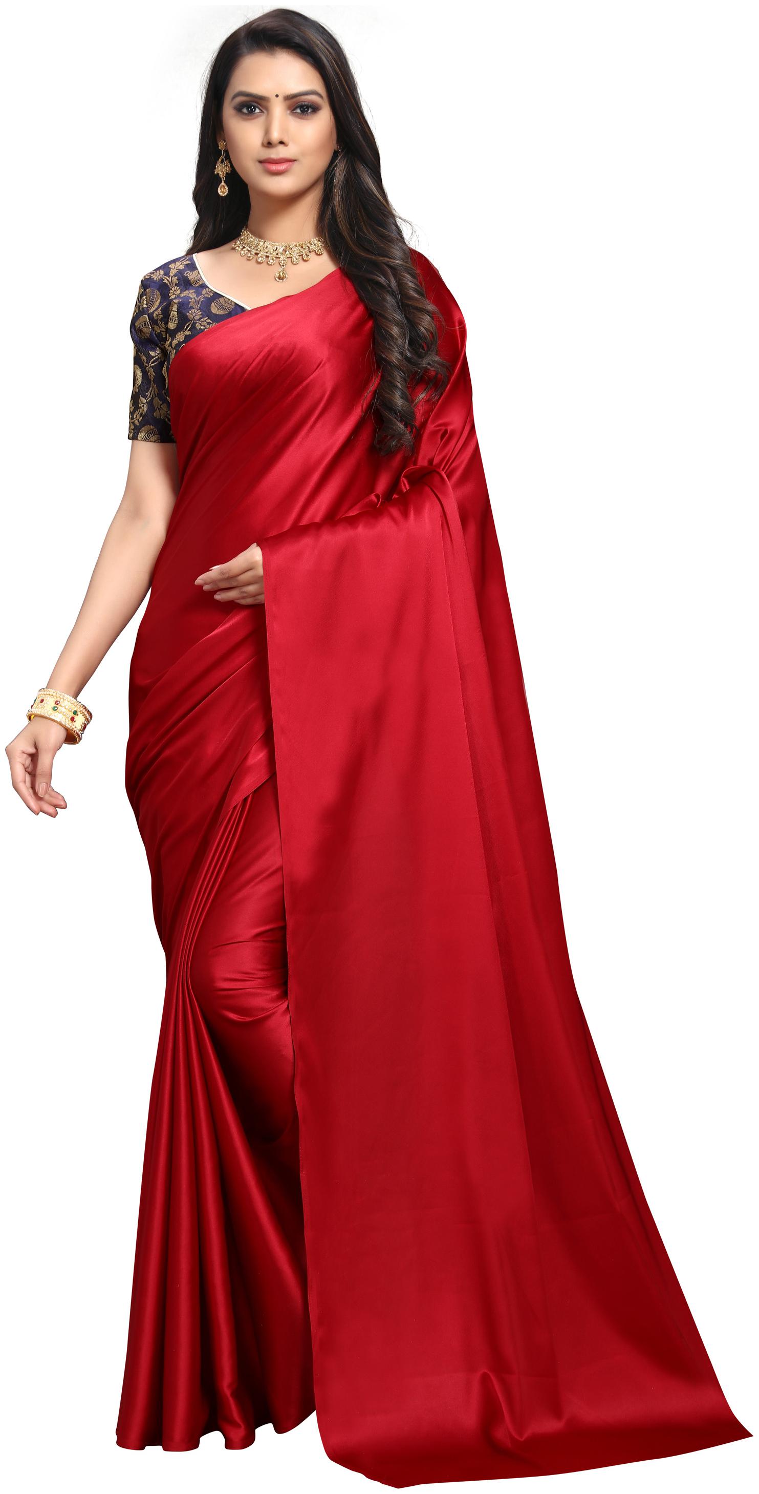 

Anand Sarees Women s Red Color Solid Satin Sarees