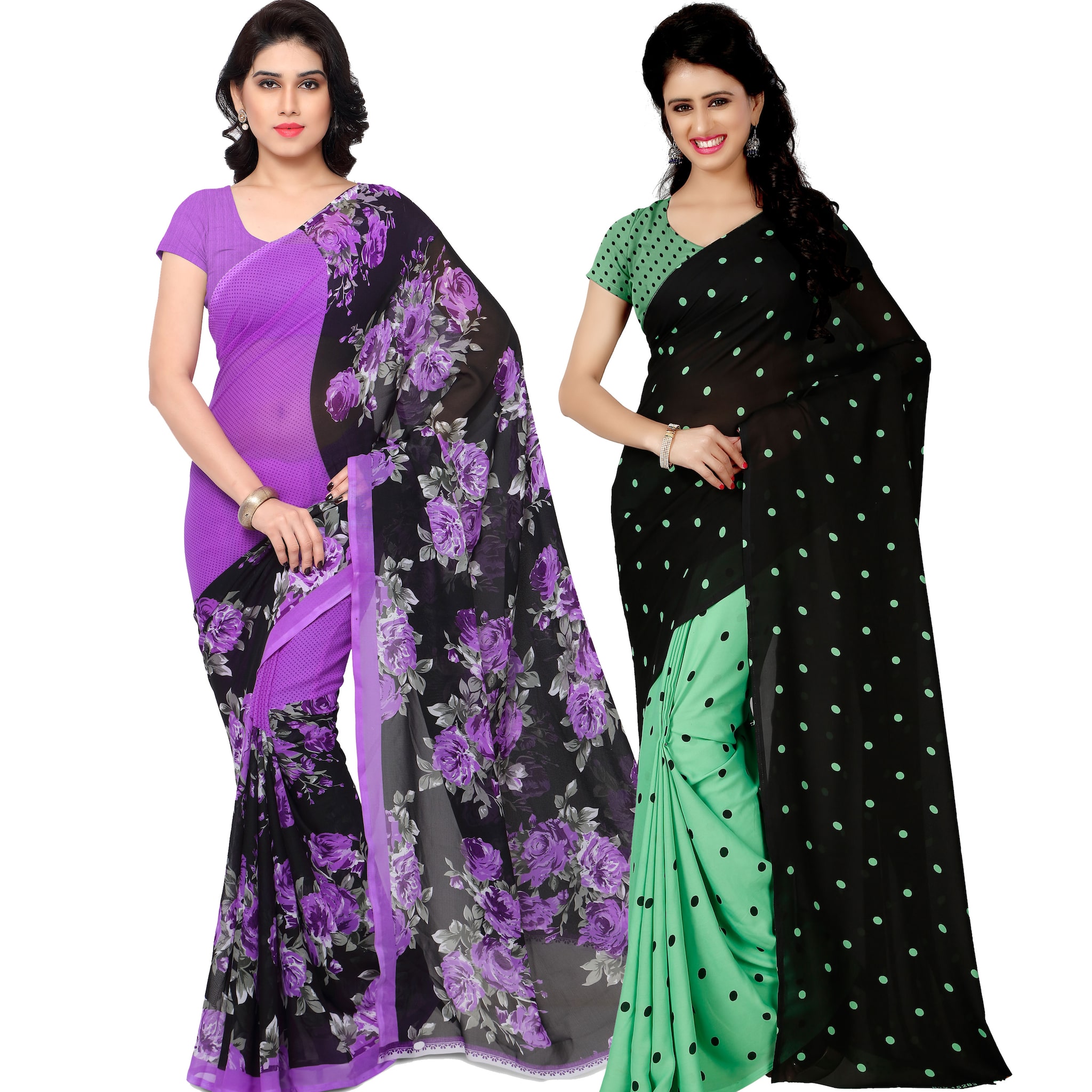 

Anand Sarees Women Georgette Floral Sarees (Multicolor) -Pack of 2