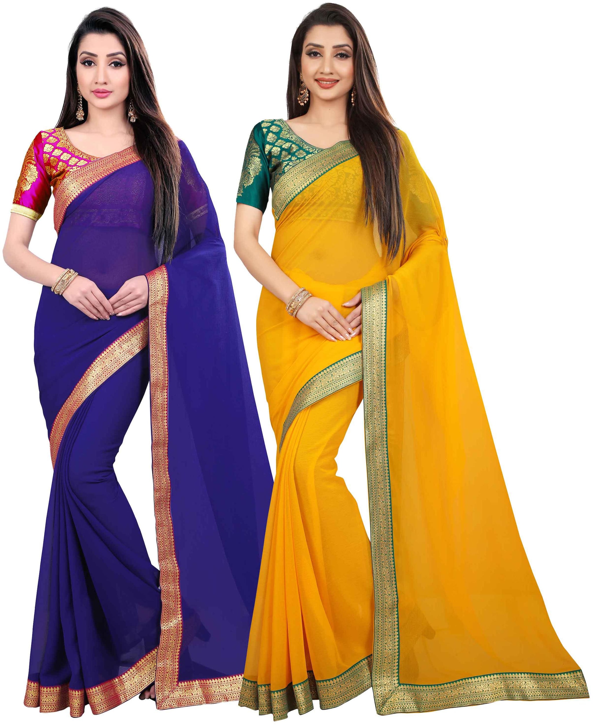 

Anand Sarees Women Chiffon sarees Blue Yellow