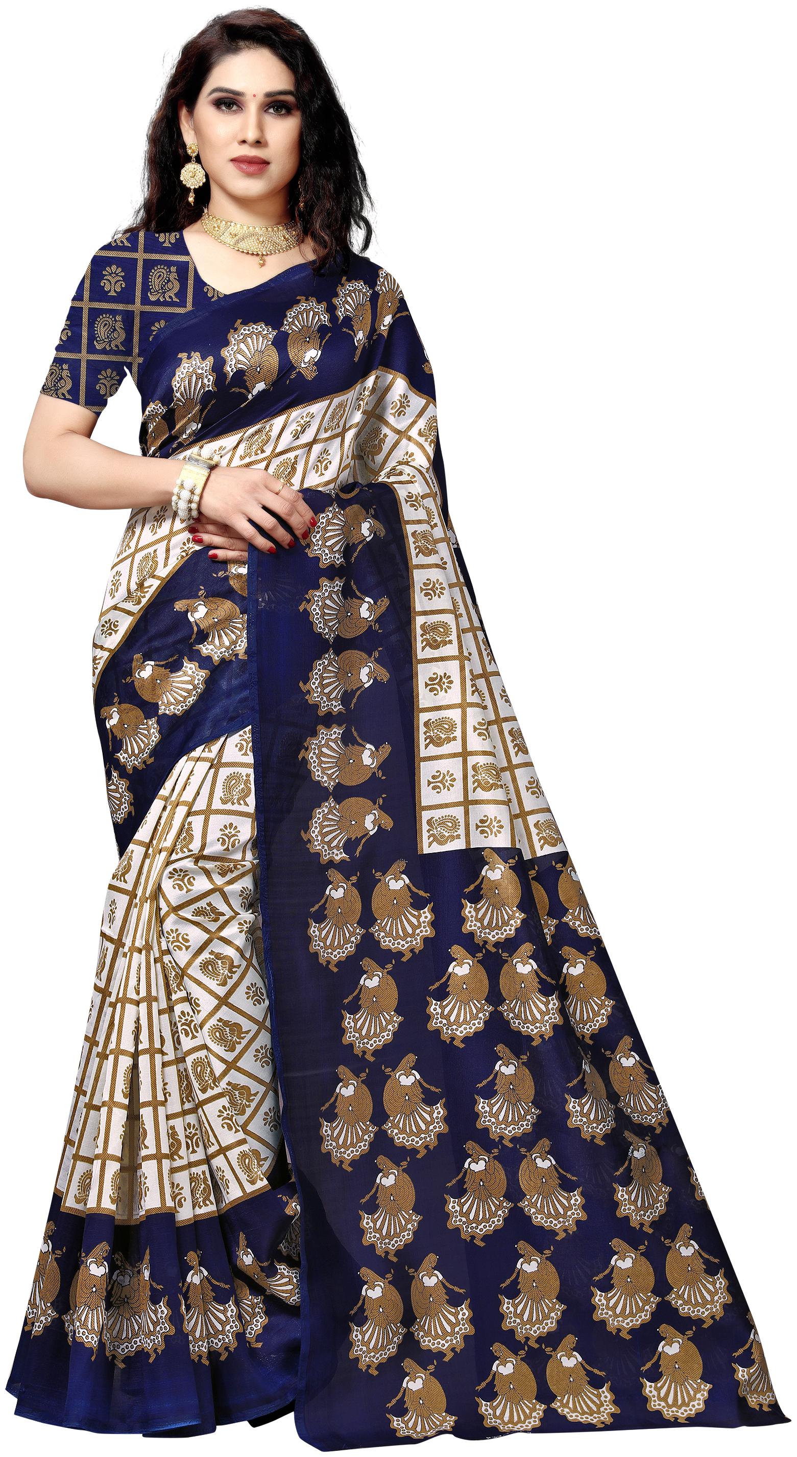 

Anand Sarees Silk Blue White Printed Regular Saree