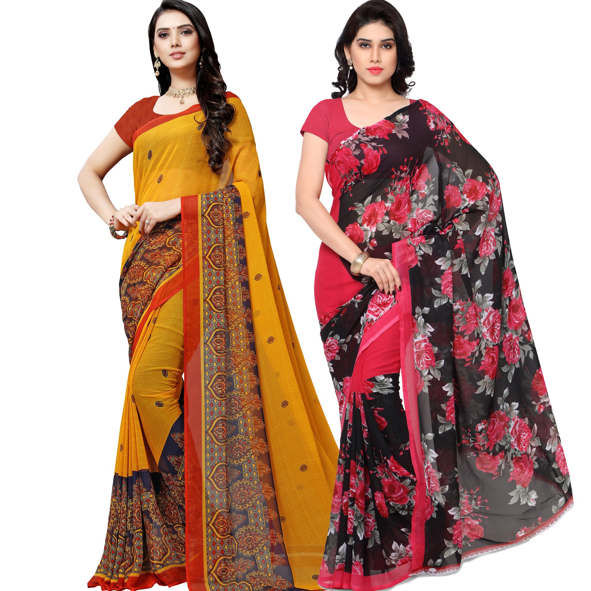 

Anand Sarees Women Georgette Floral Sarees (Multicolor) -Pack of 2