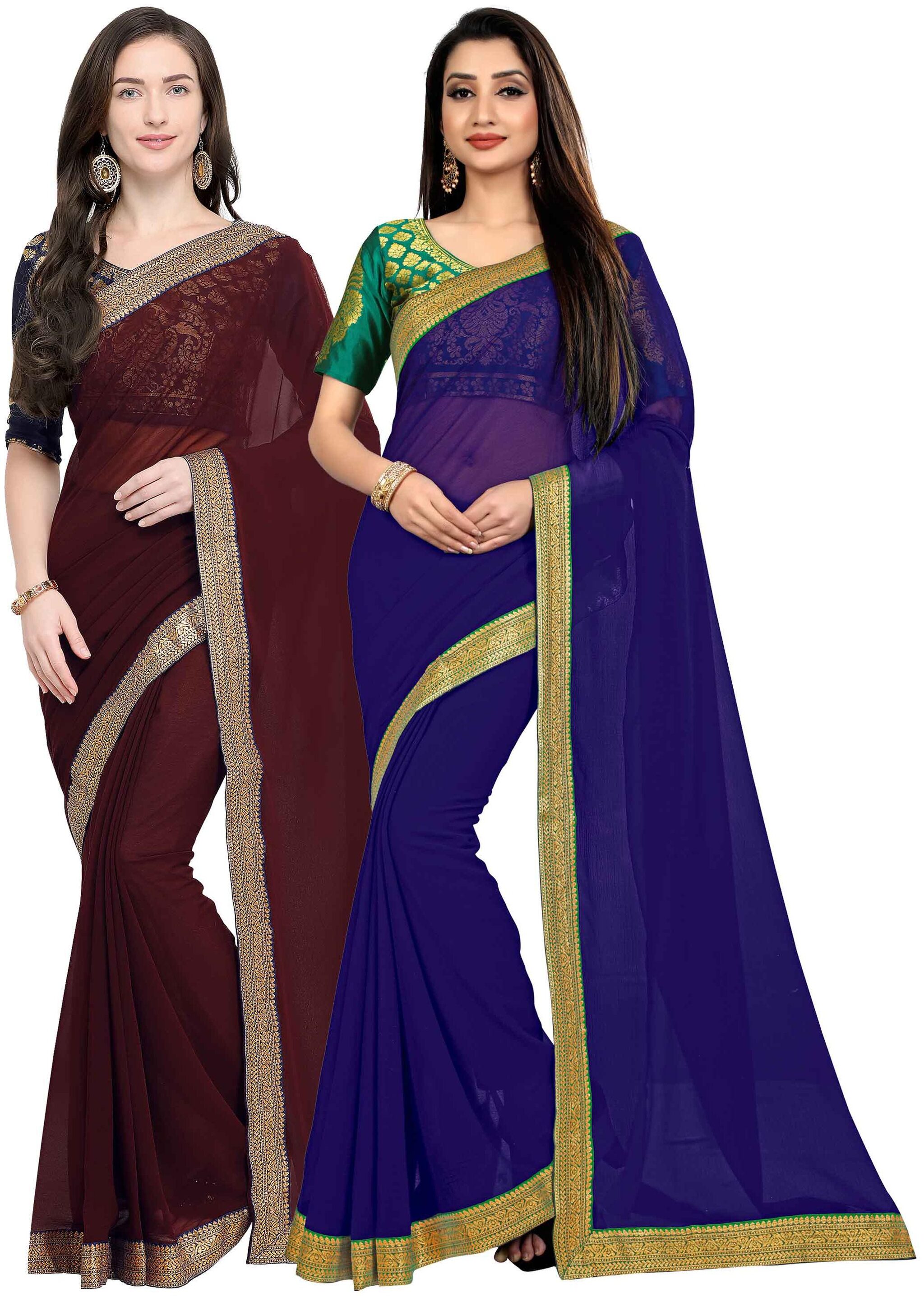 

Anand Sarees Women Chiffon sarees Brown Blue