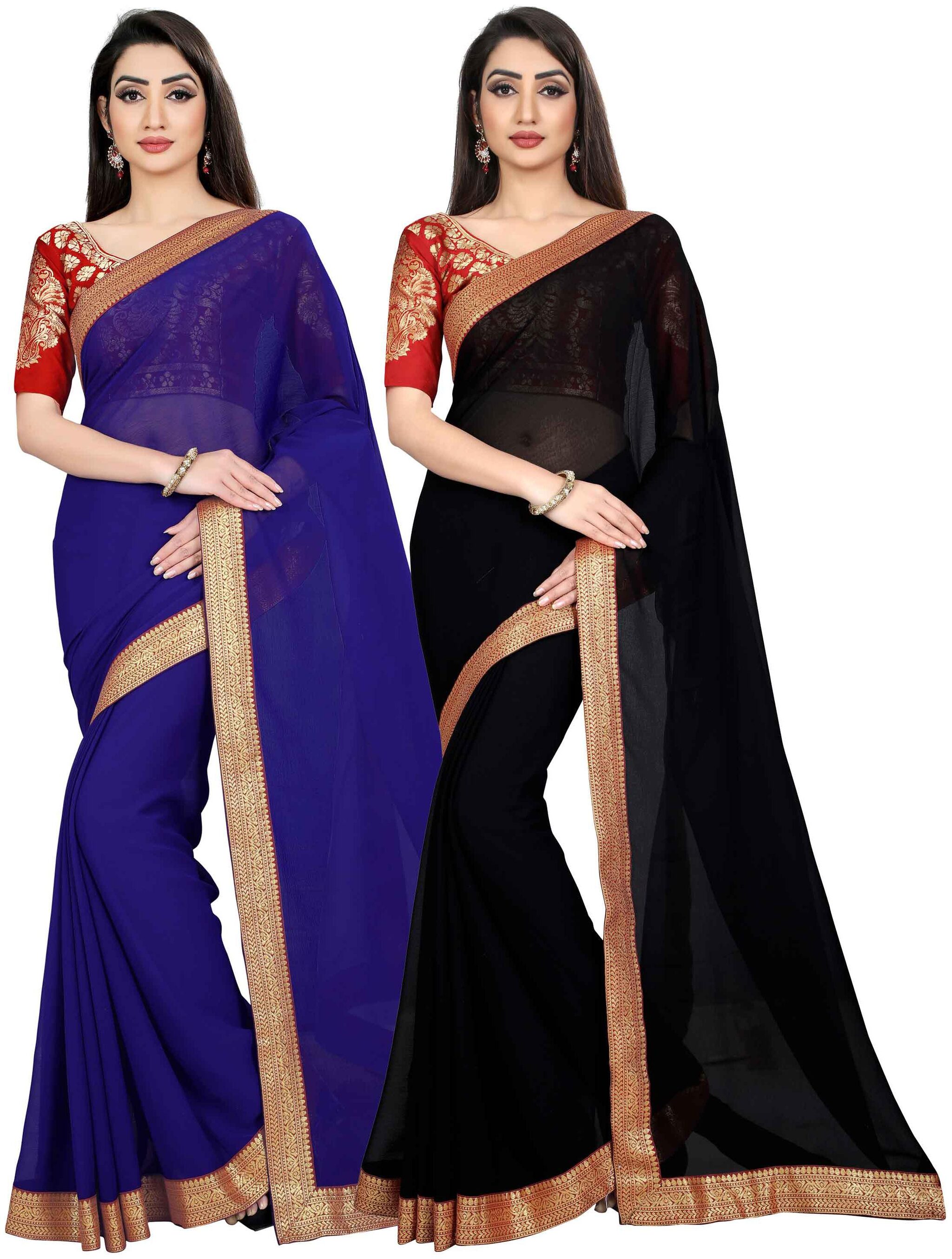 

Anand Sarees Women Chiffon sarees Blue Black
