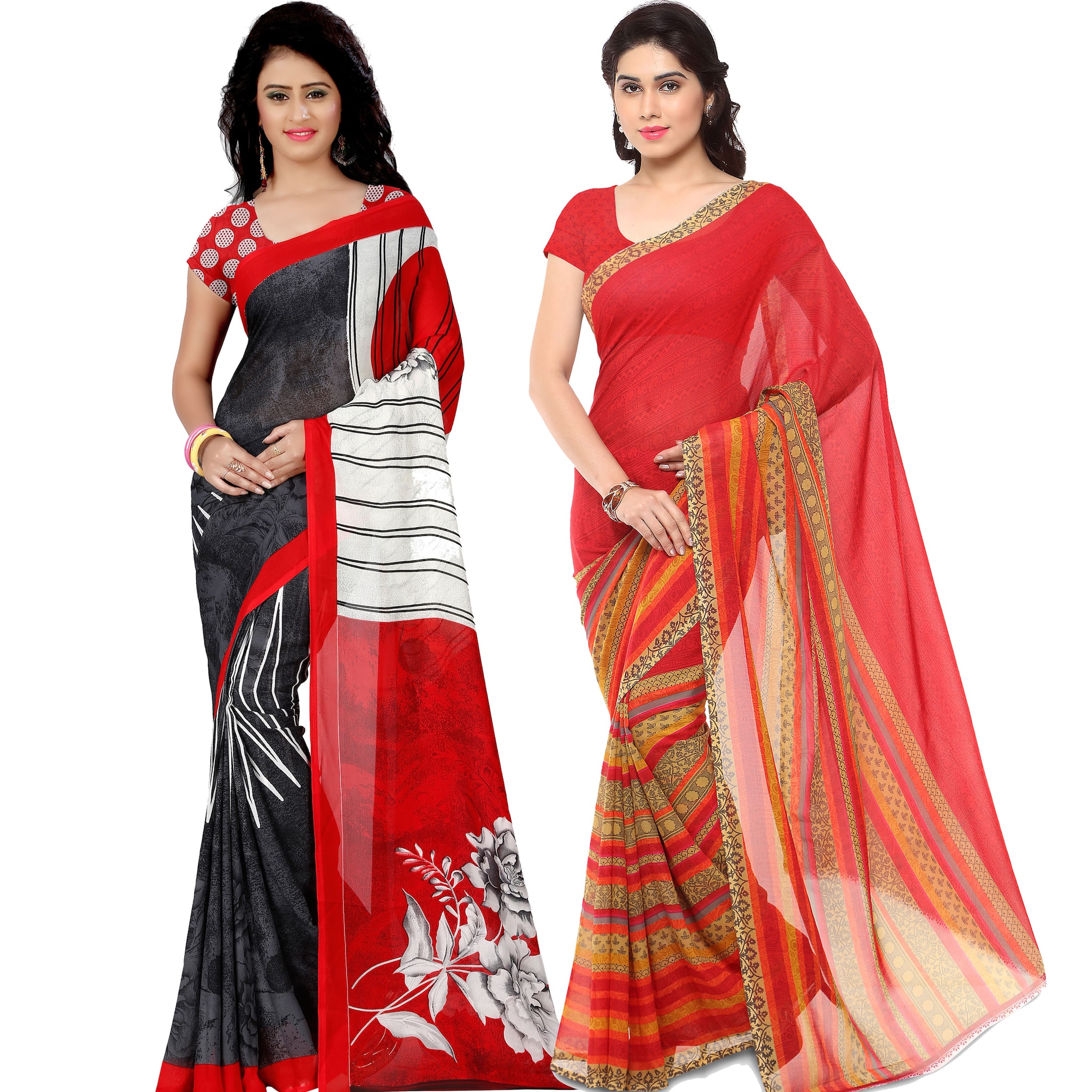 

Anand Sarees Women Georgette Printed Sarees (Multicolor) -Pack of 2